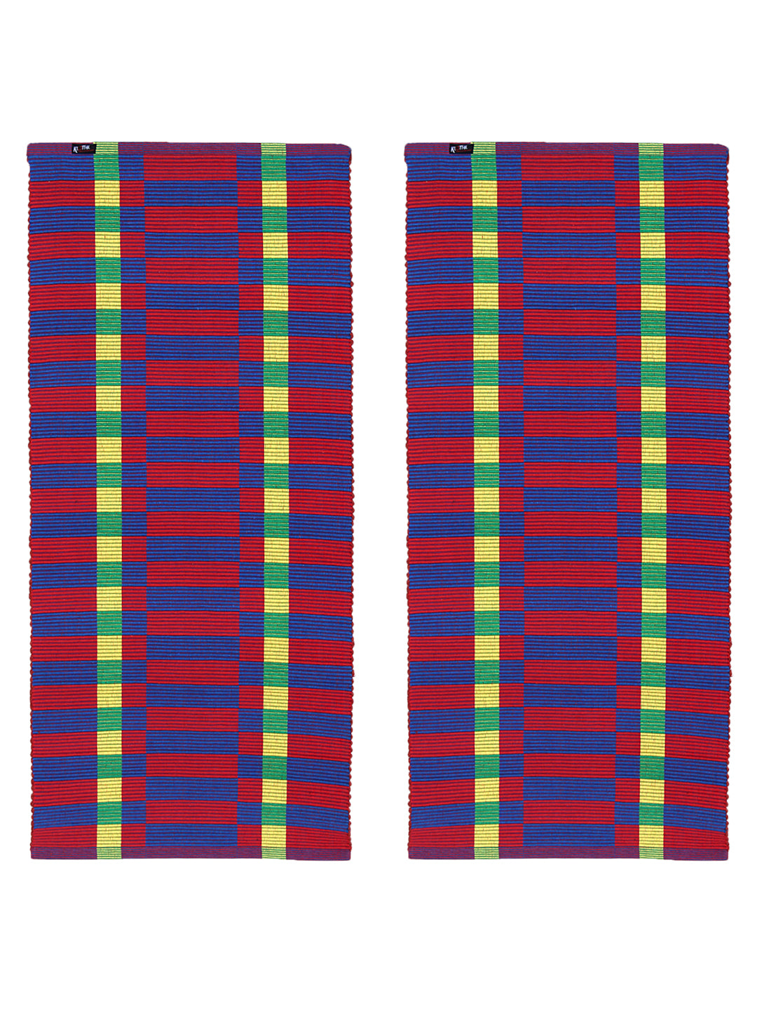 KLOTTHE Set of Two Multicolor Cotton Striped Floor Mats & Dhurries 50X120 cm