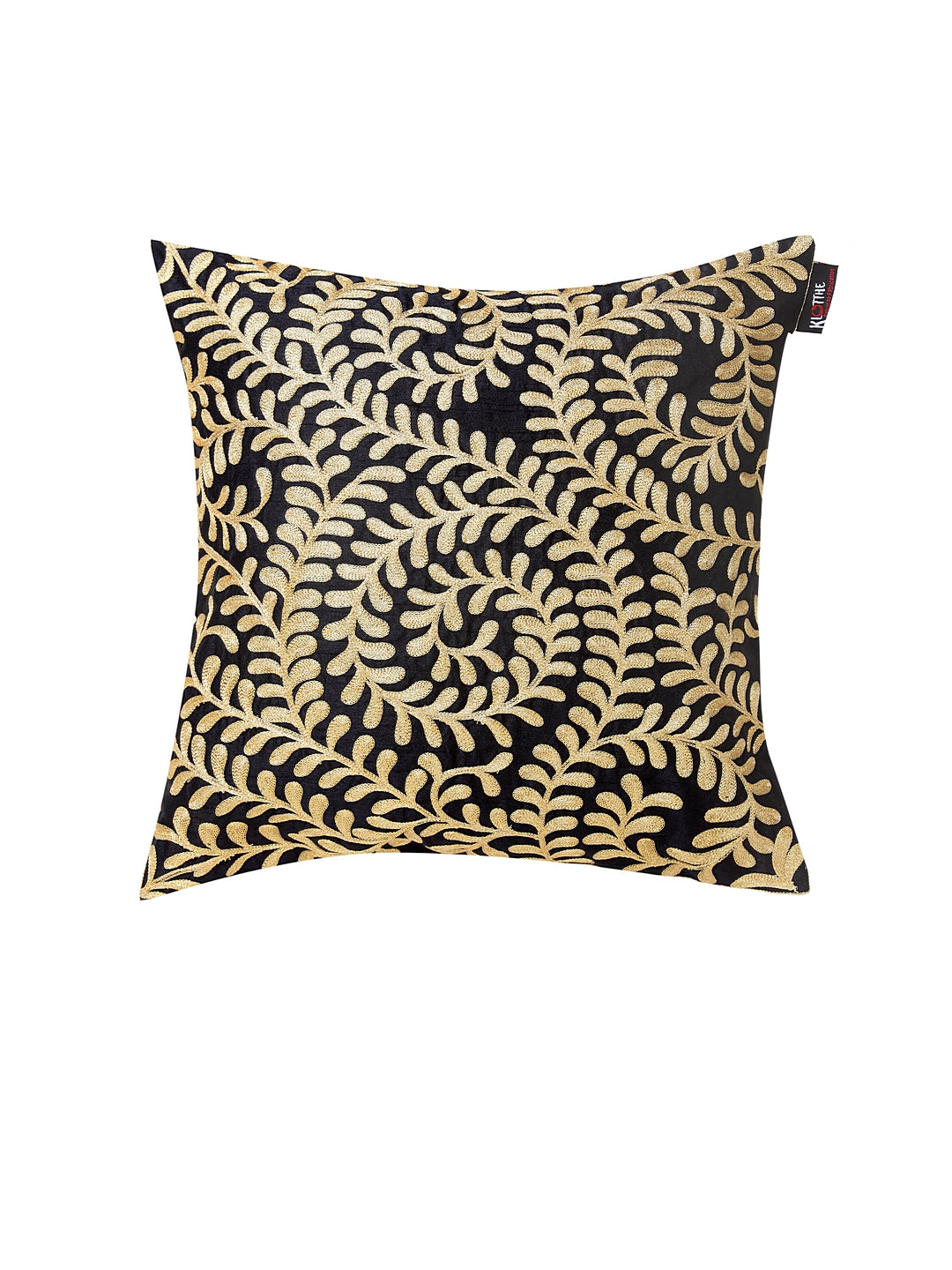 KLOTTHE Set of Two Black Cotton Silk Embroidered Cushion Covers