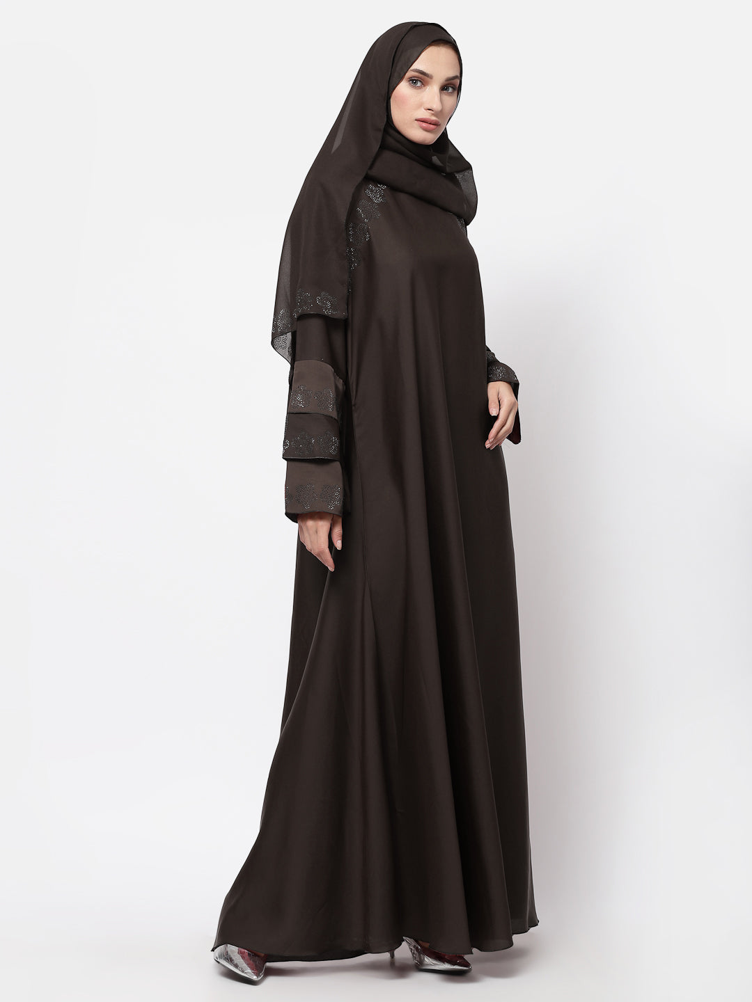 Klotthe Women Brown Embellished Burqa With Scarves