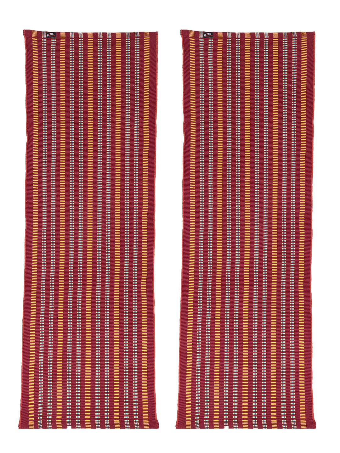 KLOTTHE Set of Two Red Cotton Striped Floor Mats & Dhurries 50X120 cm