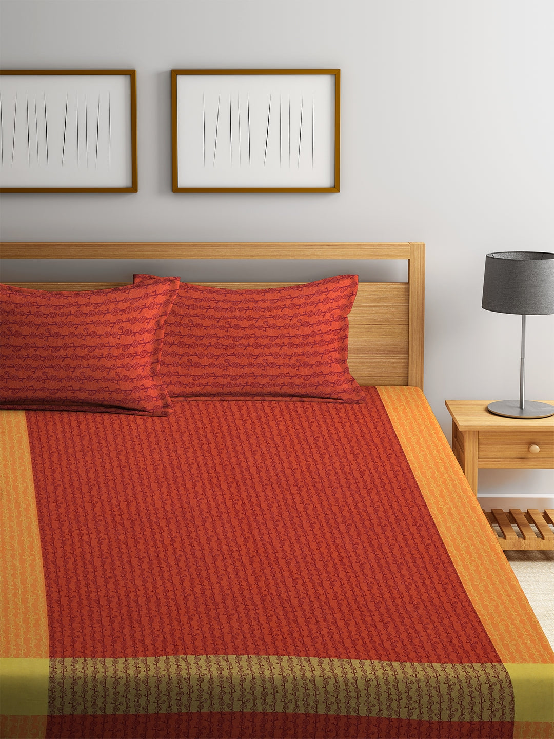 100% Cotton King Size Handwoven Bed Cover with Two Pillow Covers by KLOTTHE® (Red Striped)