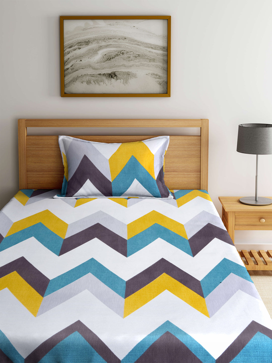 Klotthe Multi Graphic 210 TC PolyCotton Single Bedsheet with Pillow Cover