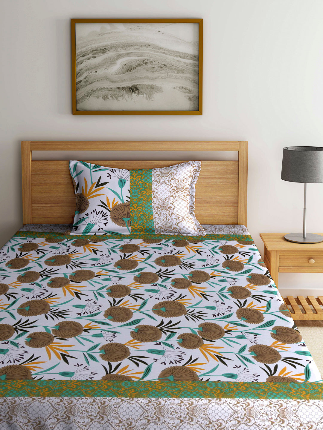 Klotthe Multi Floral 210 TC Pure Cotton Single Bed Sheet with Pillow Cover