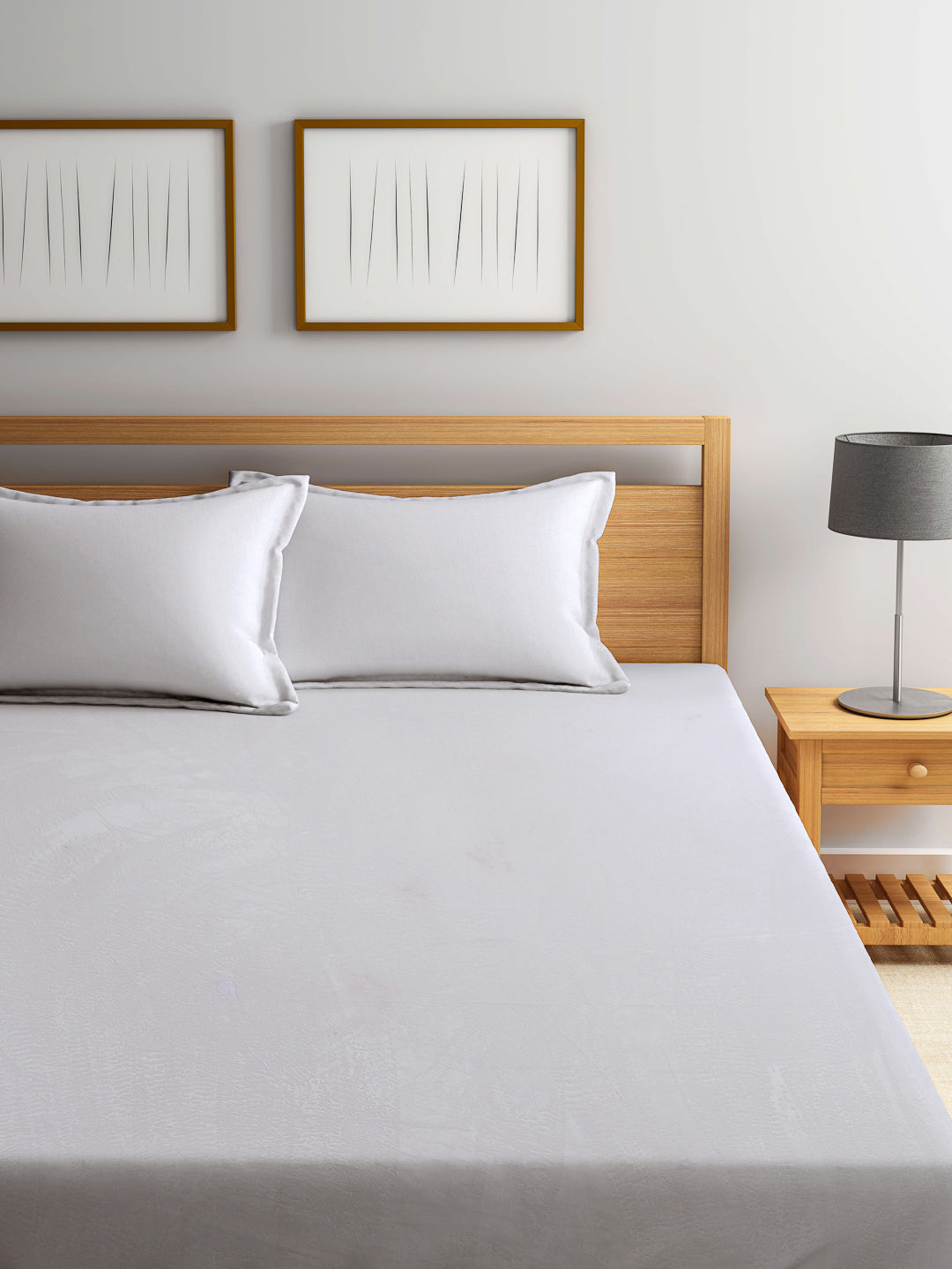 Klotthe White Solid Woolen Fitted Double Bed Sheet with 2 Pillow Covers