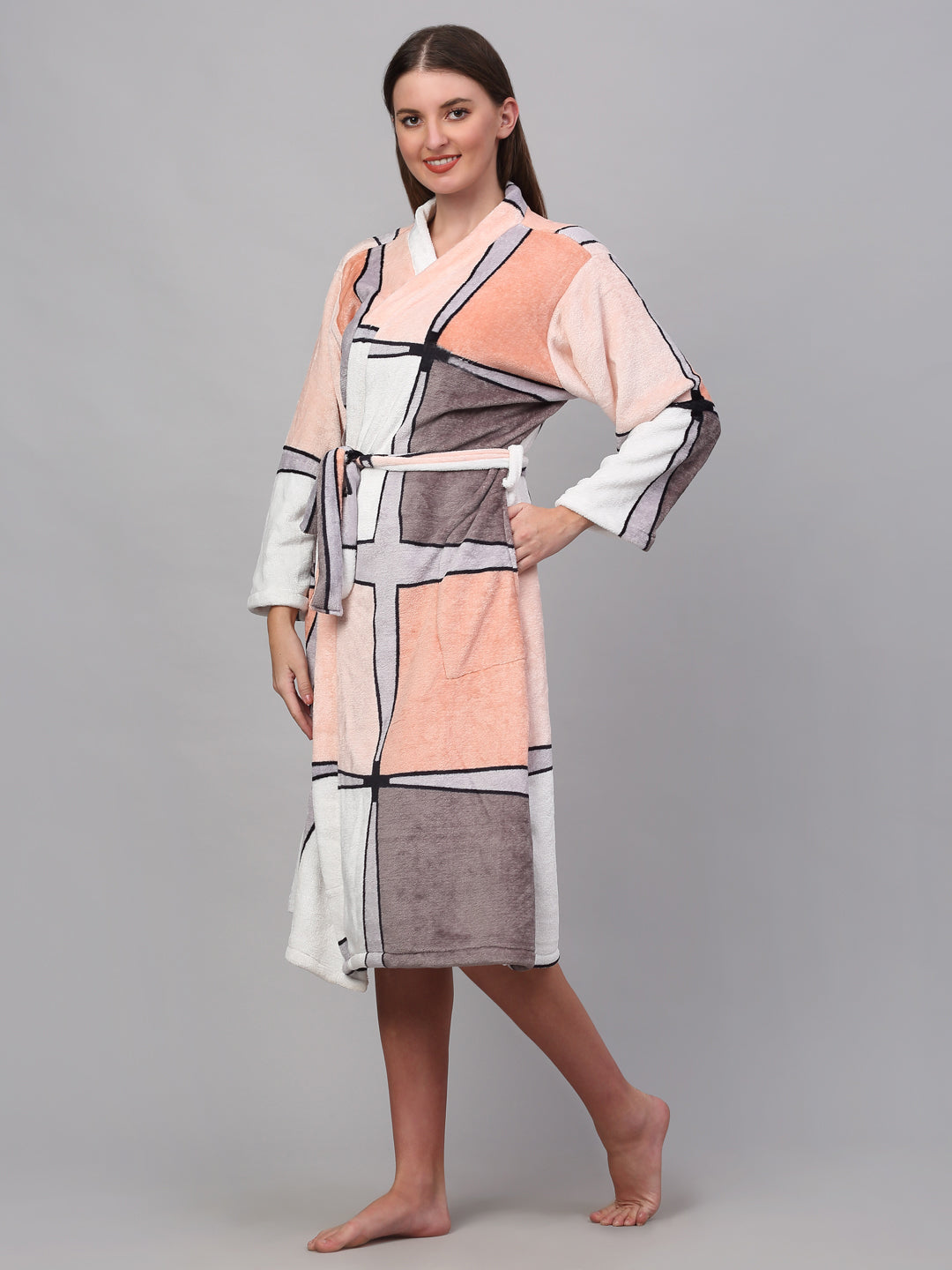 Klotthe Women MultiColor Printed Bath Robe With Belt