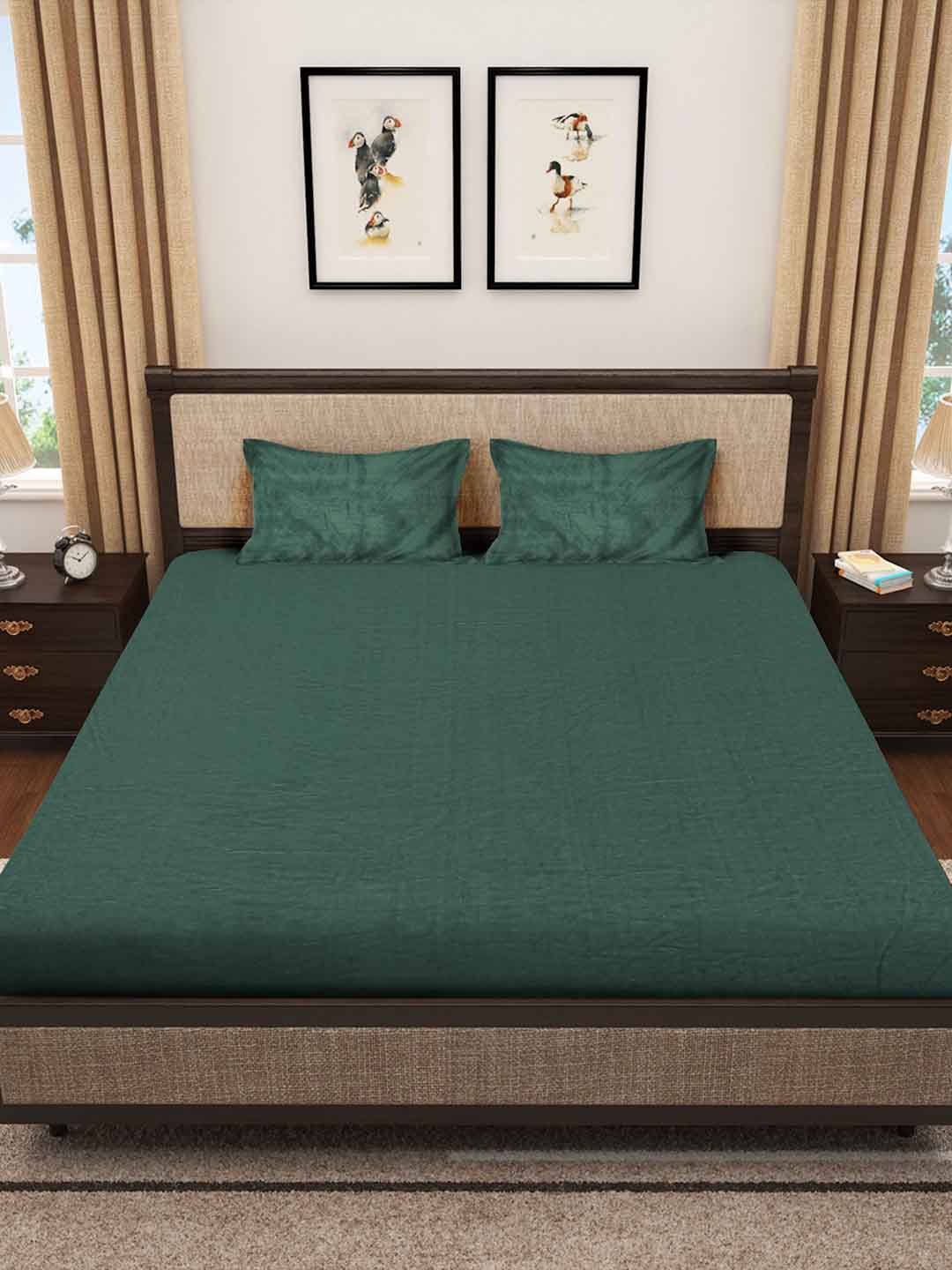 Klotthe Green Solid Woolen Double Bed Sheet with 2 Pillow Covers