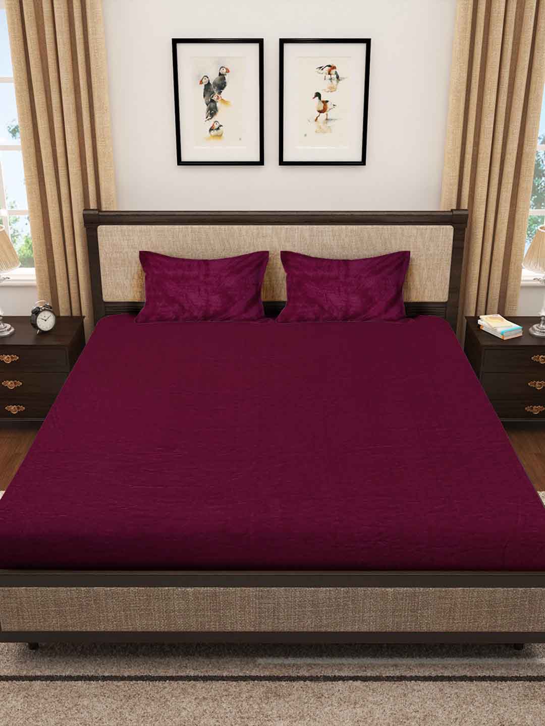 Klotthe Maroon Solid Woolen Double Bed Sheet with 2 Pillow Covers