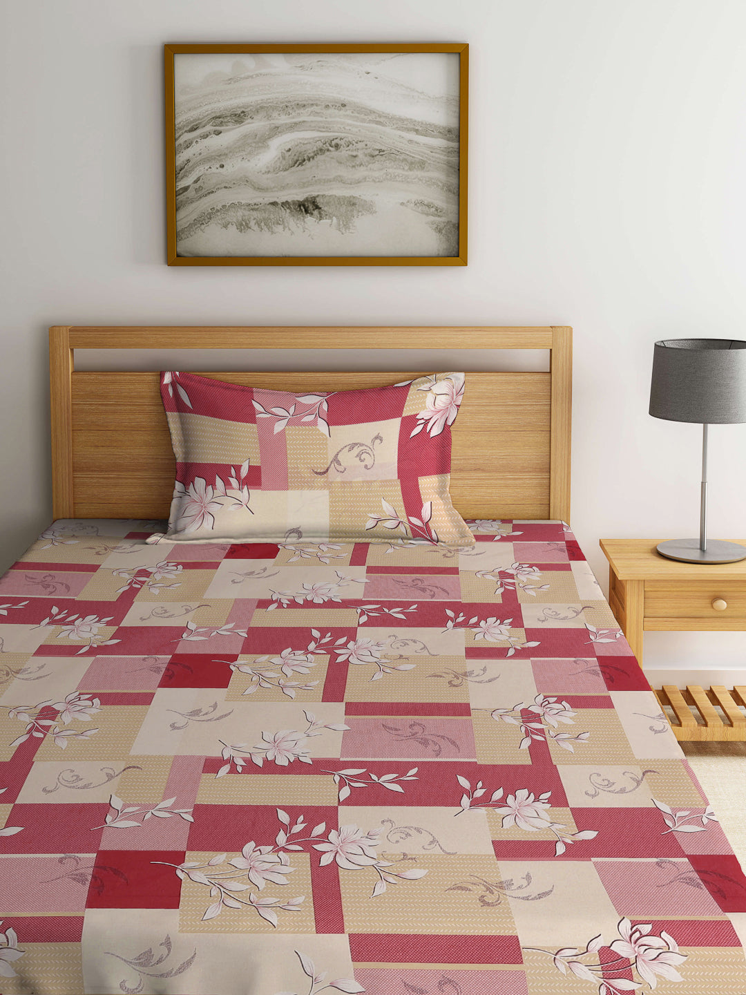 Klotthe Multicolor Floral 400 TC Pure Cotton Single Bedsheet with Pillow Cover