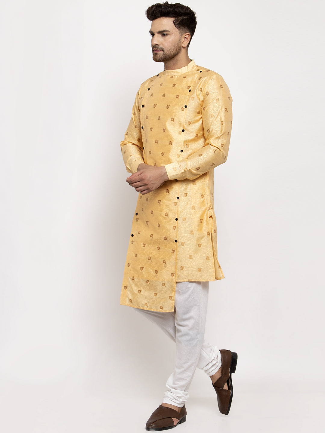 KLOTTHE Golden Cotton Woven Design Kurta With Pyjama