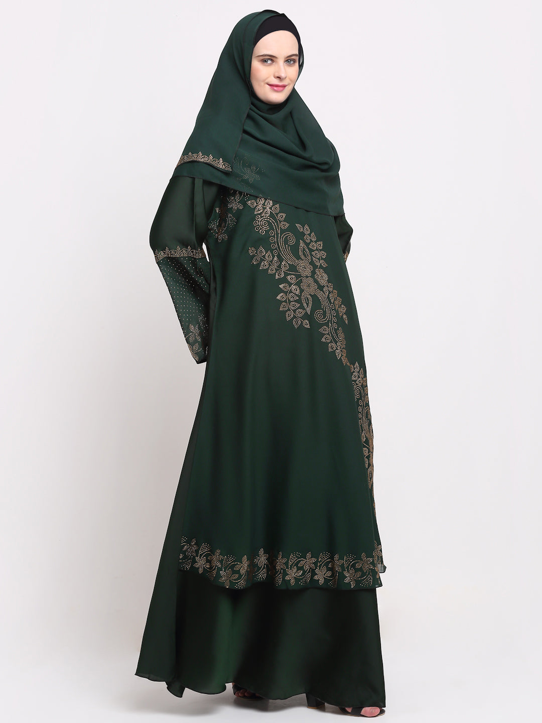 Klotthe Women Green Solid Burqa with Scarf