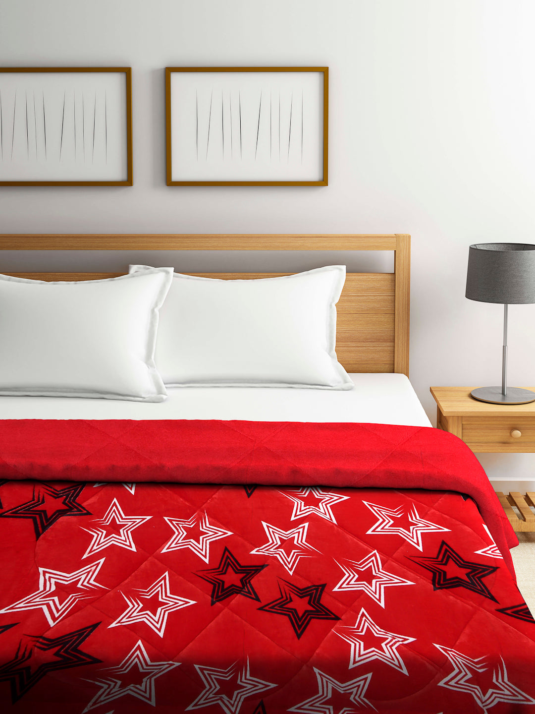 Klotthe Red Geometric Printed 800 GSM Heavy Winter Double Bed Quilt