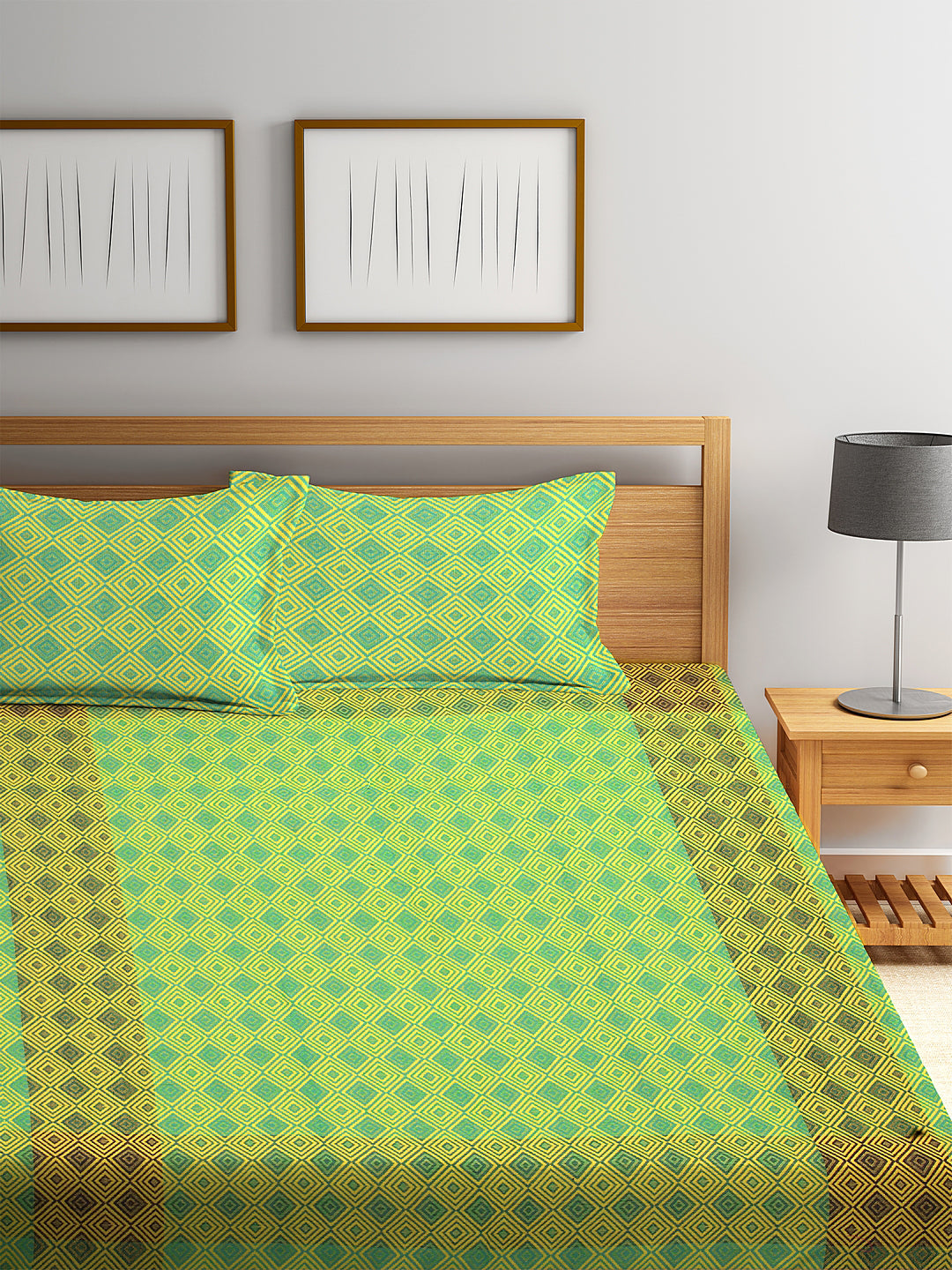 KLOTTHE Multi Cotton Woven Design Double King Bed Cover With 2 Pillow Covers (250X225 cm)