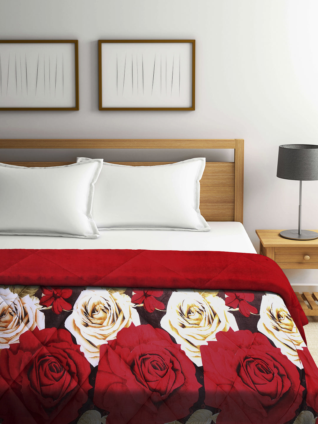 Klotthe Red Floral Heavy Winter 800 GSM Double Bed Quilt