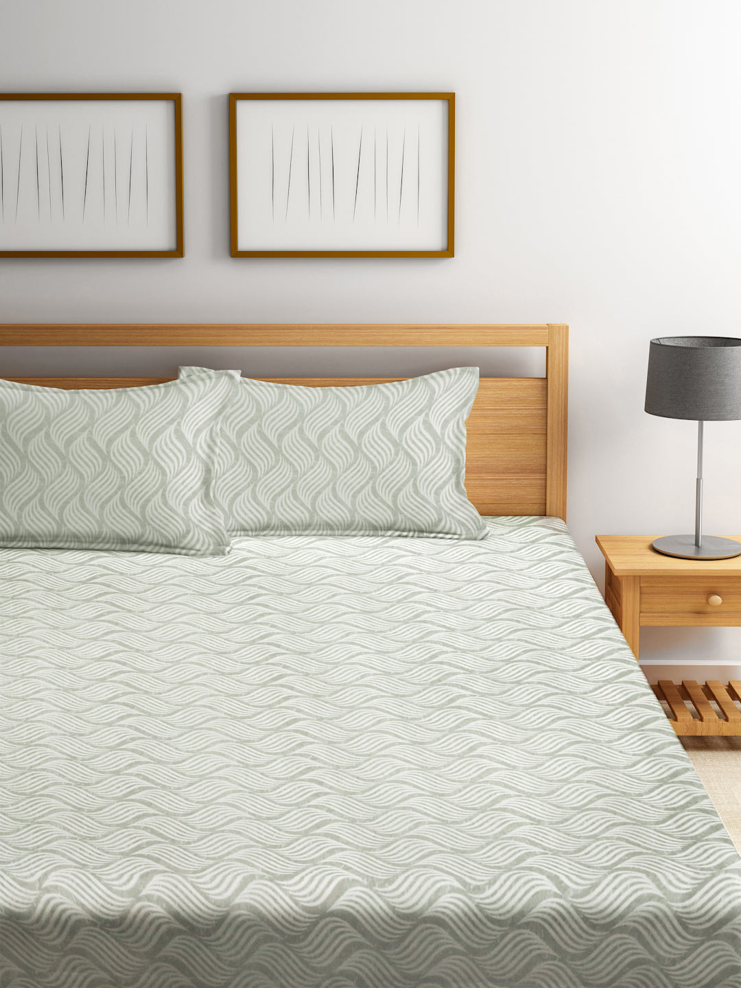 Klotthe Grey Abstract 300 TC Cotton Blend Double Bedsheet with 2 Pillow covers