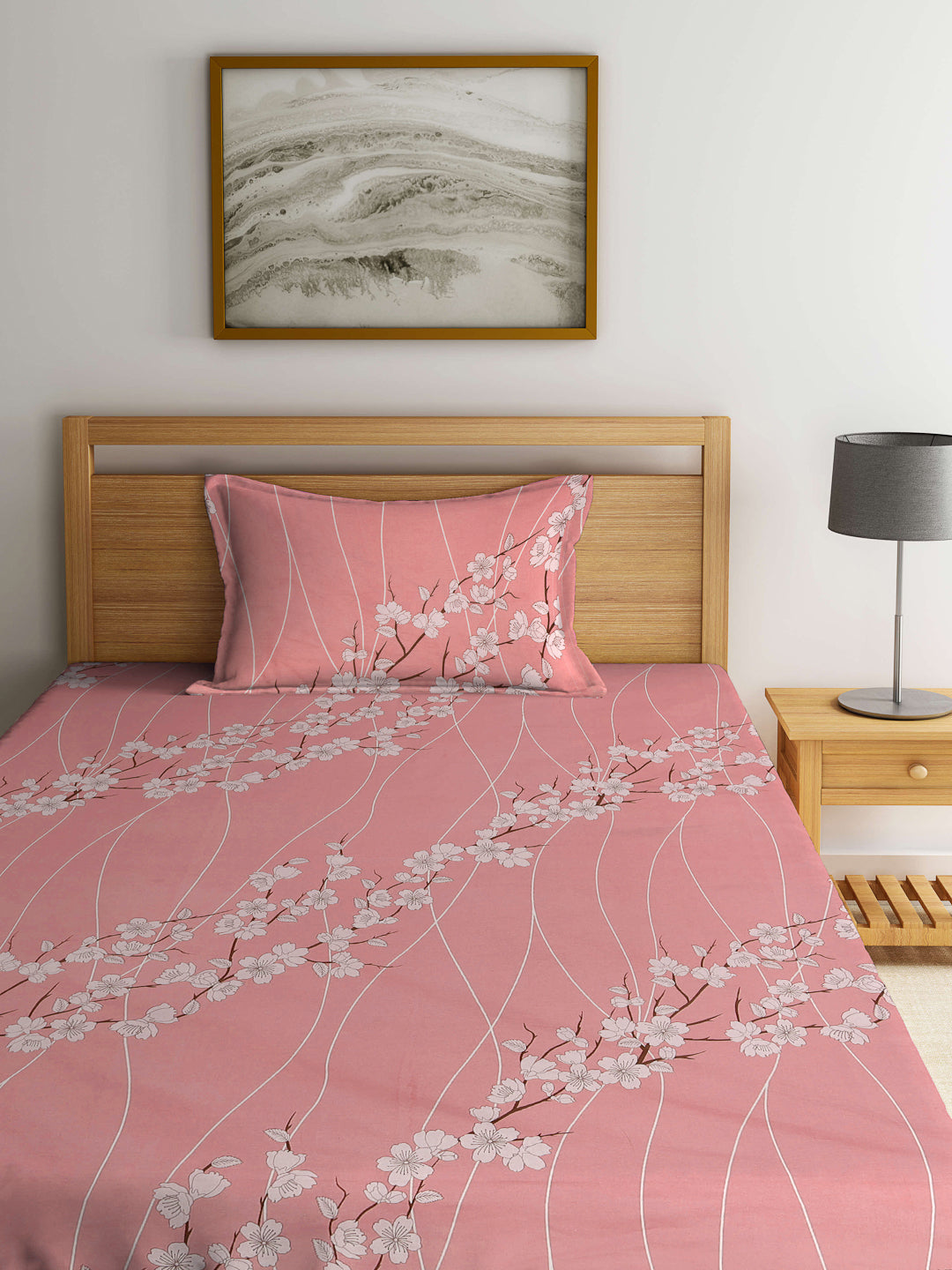 Klotthe Multicolor Floral 400 TC Pure Cotton Single Bedsheet with Pillow Cover