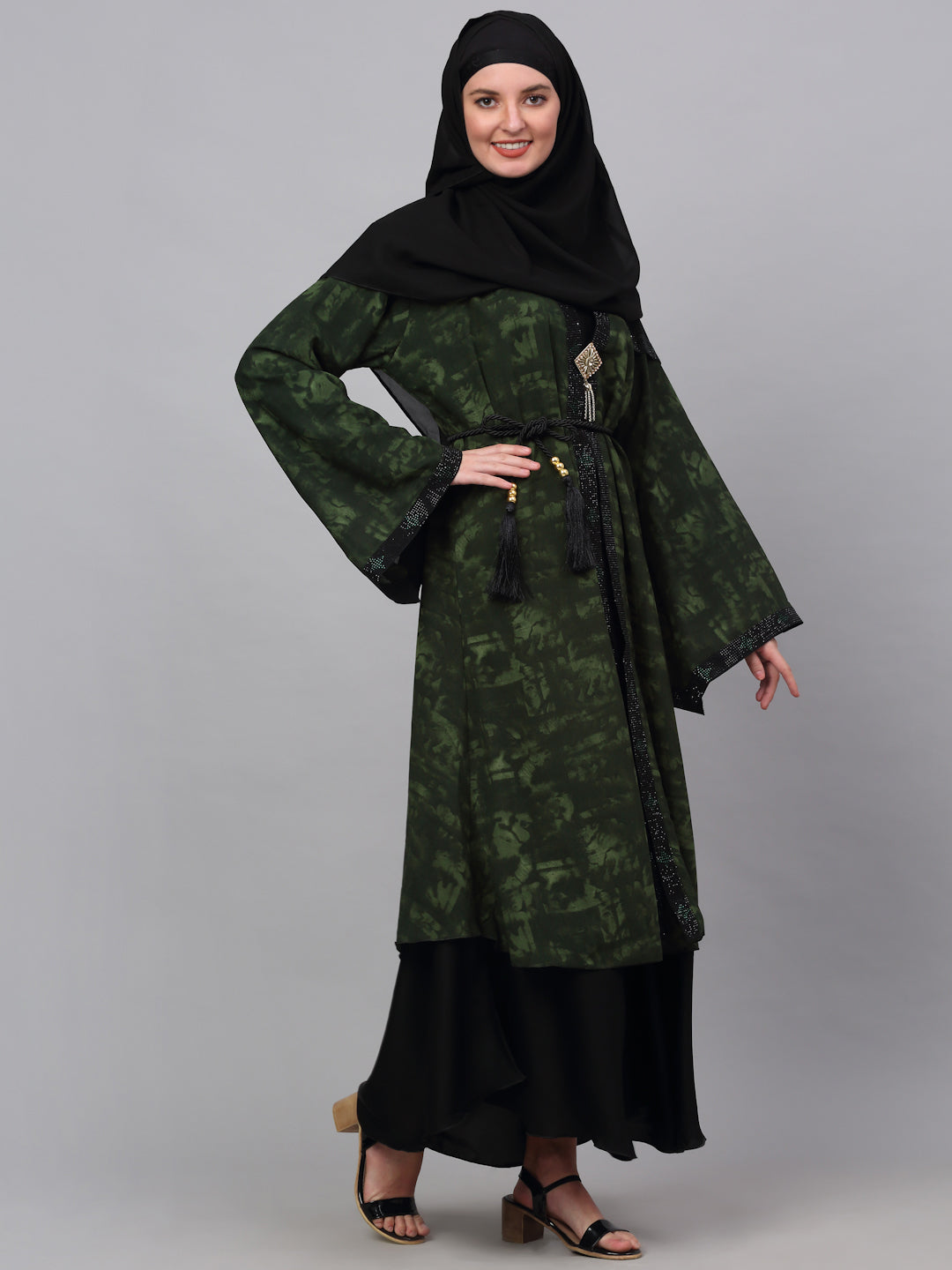 Klotthe Women Multicolor Embellished Burqa With Scarves