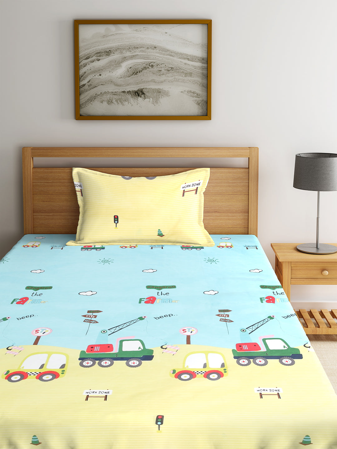 KLOTTHE Multi Polycotton Cartoon Characters BedSheet With 1 Pillow Cover (225X150 cm)