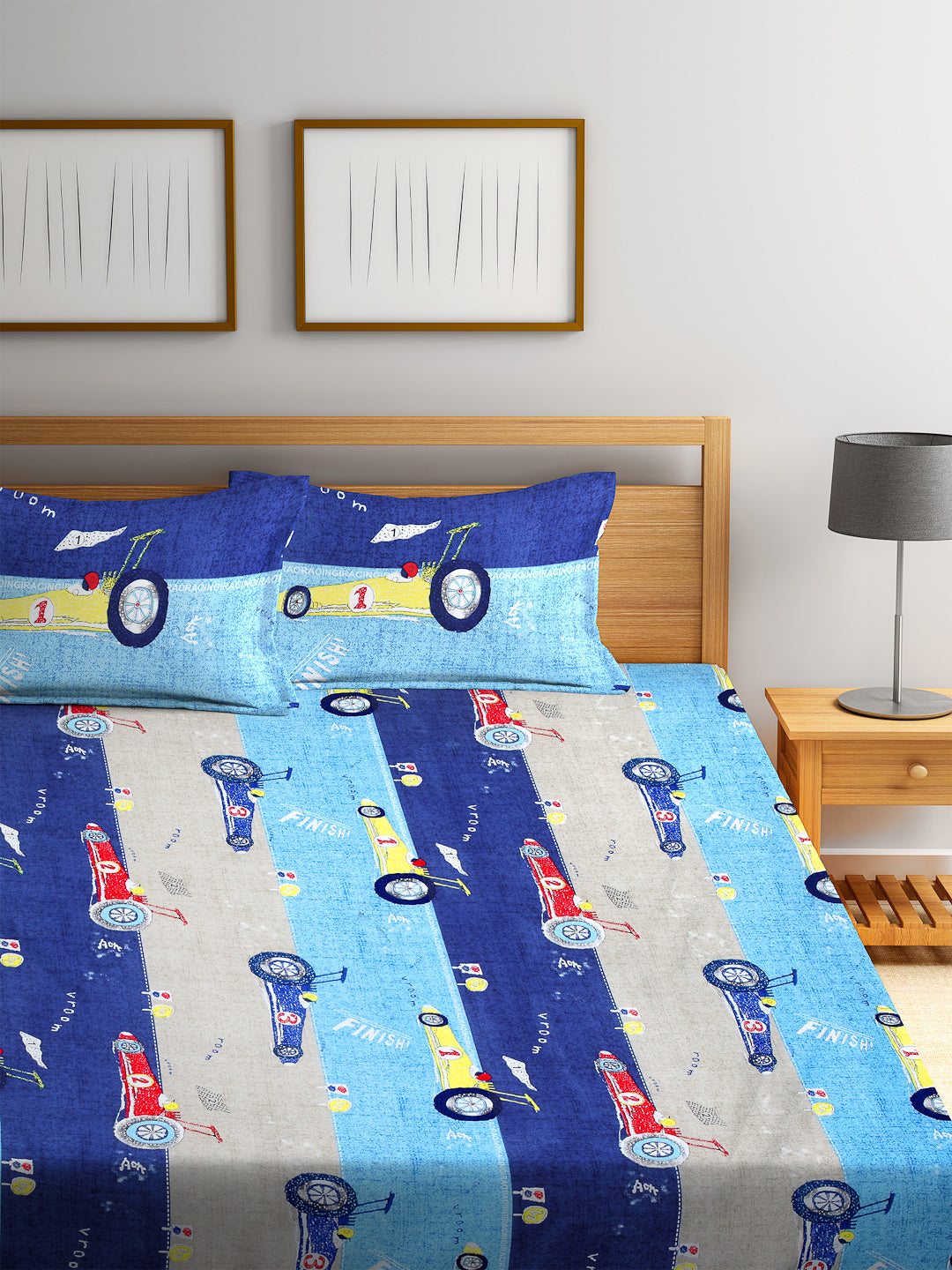 KLOTTHE Multi Polycotton Cartoon Characters King Size BedSheet  With Two Pillow Covers (250X225 cm)