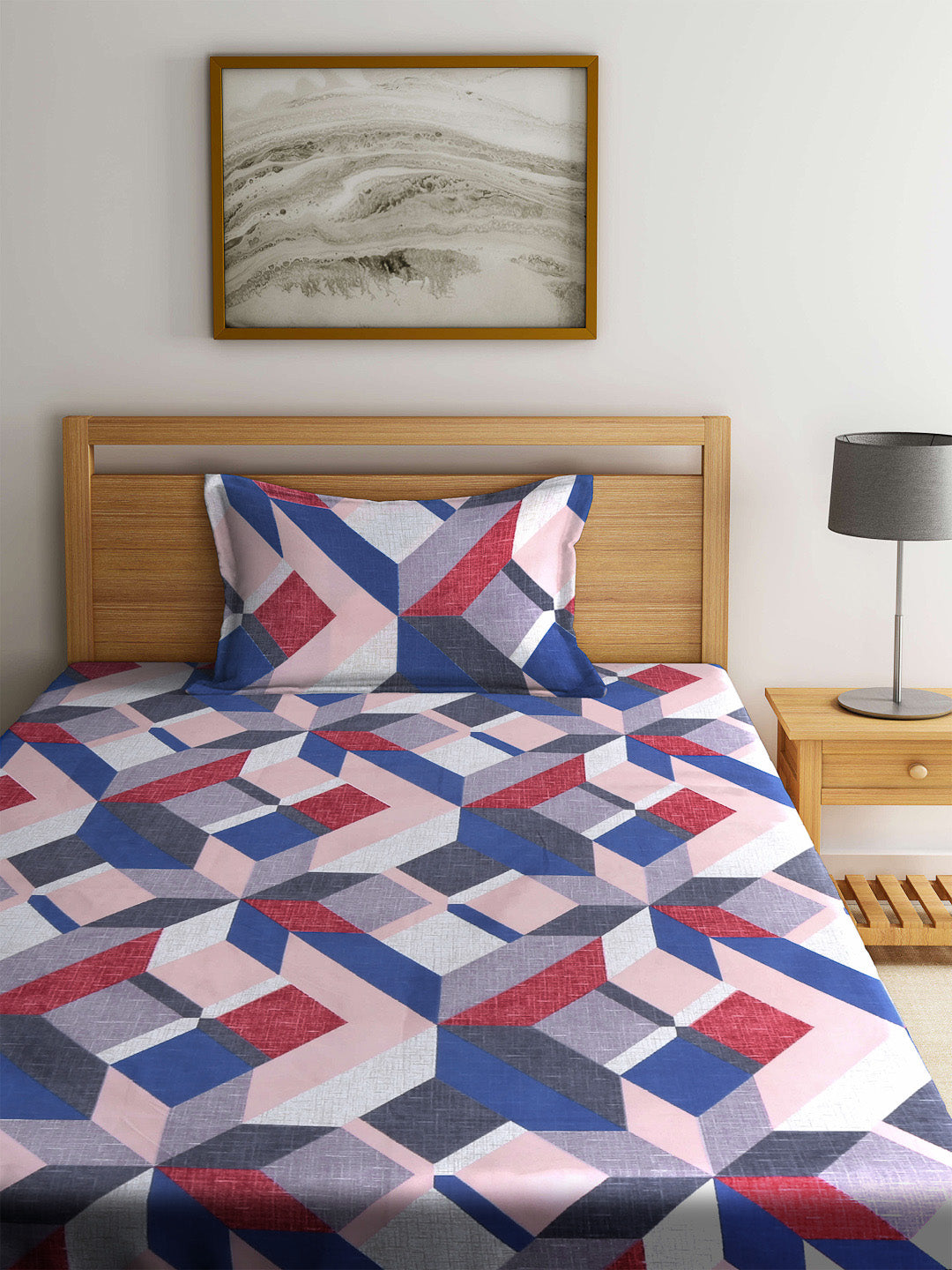 Klotthe Multi Geometric 210 TC Cotton Blend Single Bed Sheet with Pillow Cover