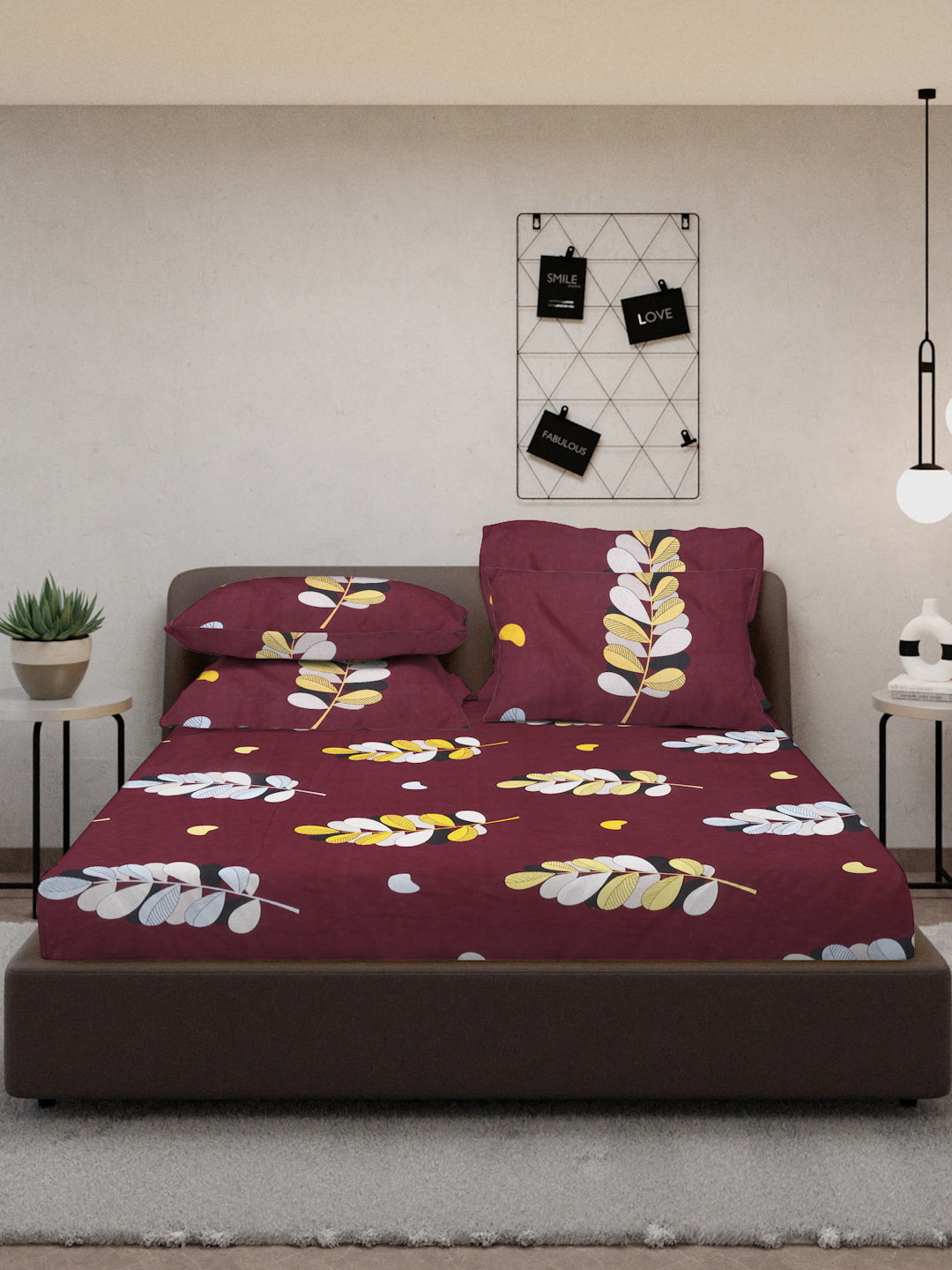 Klotthe Multicolor Floral 300 TC Cotton Blend Double Bedsheet with 4 Pillow Covers