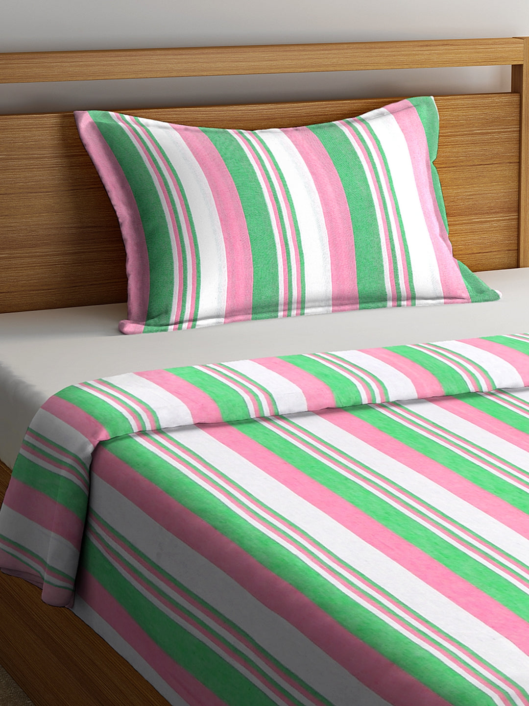 Klotthe Green wooven design Single Bed cover with one pillow cover