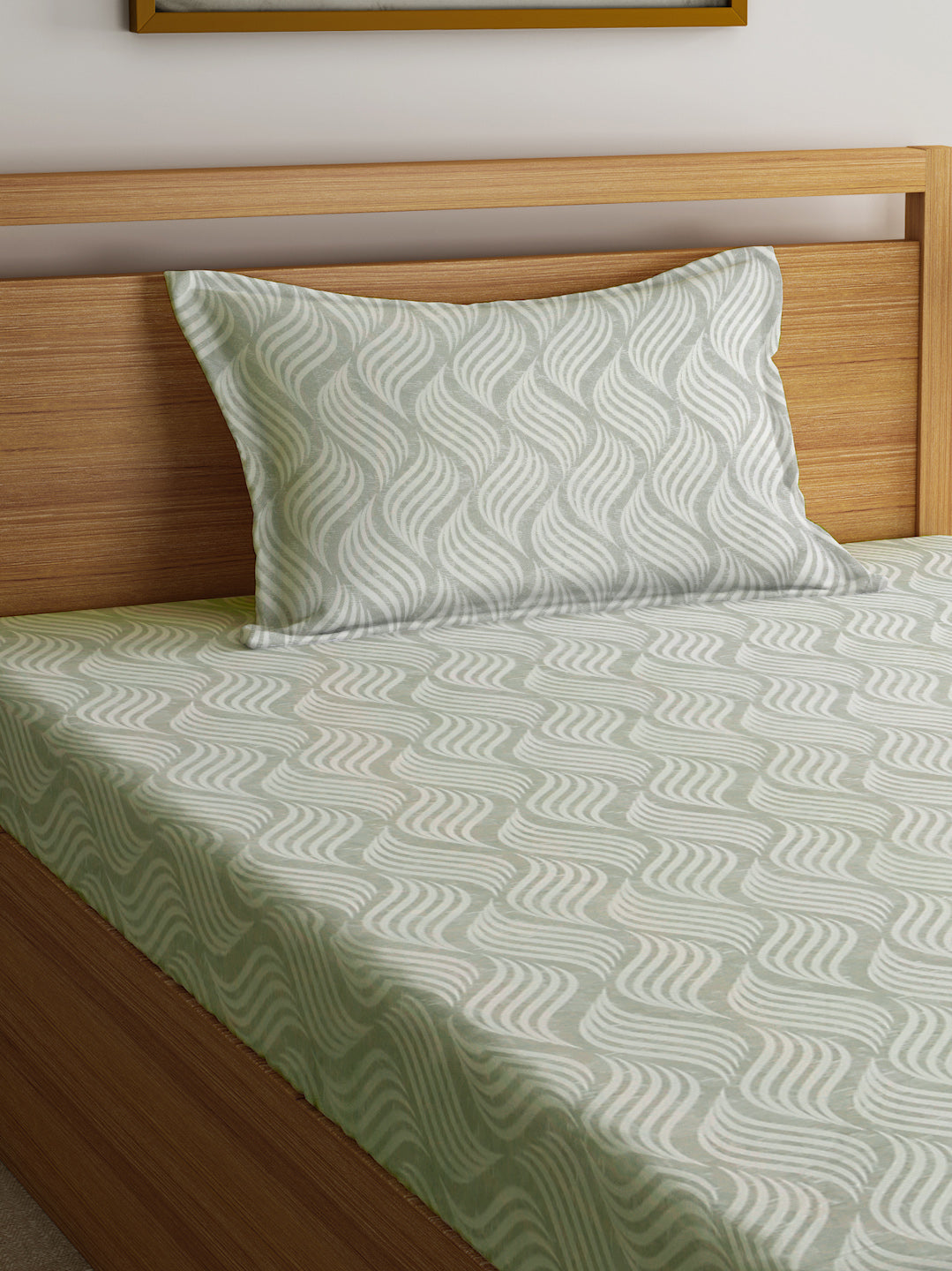 Klotthe Grey Abstract 300 TC Cotton Blend Single Bedsheet with Pillow Cover
