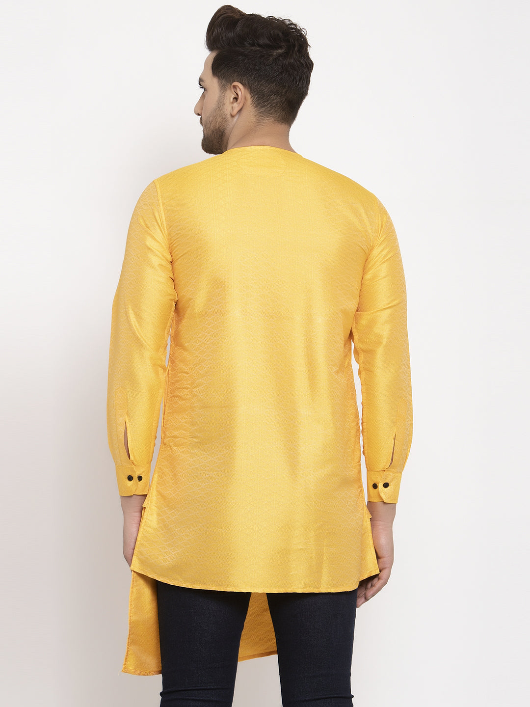 Klotthe Yellow Round Neck Embellished Cotton Silk Kurta