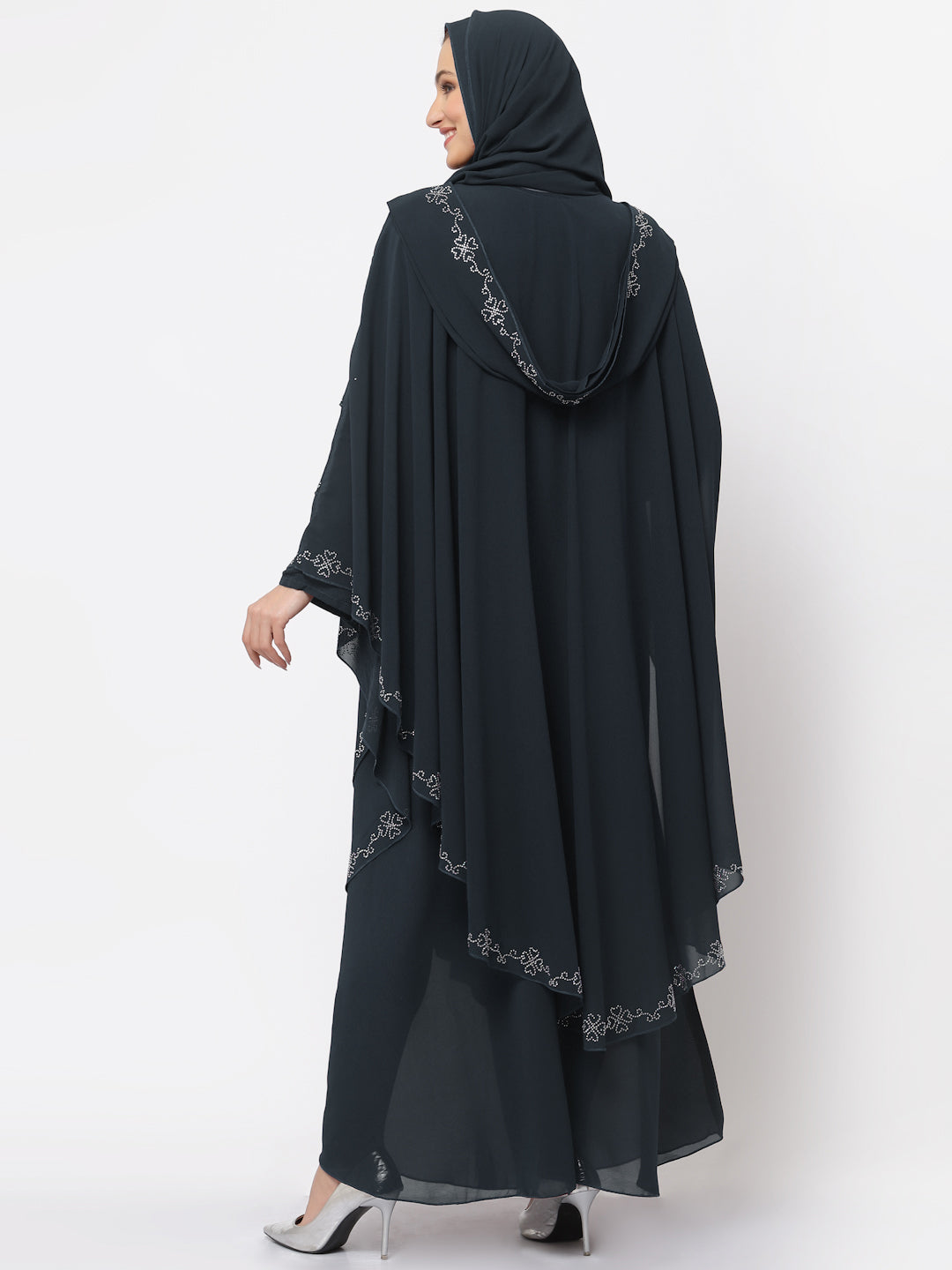 Klotthe Women DarkGrey Embellished Burqa With Scarves
