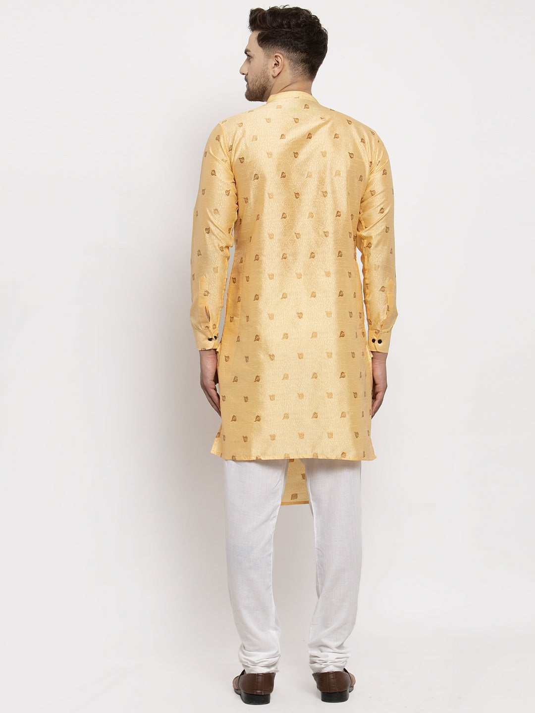 KLOTTHE Golden Cotton Woven Design Kurta With Pyjama