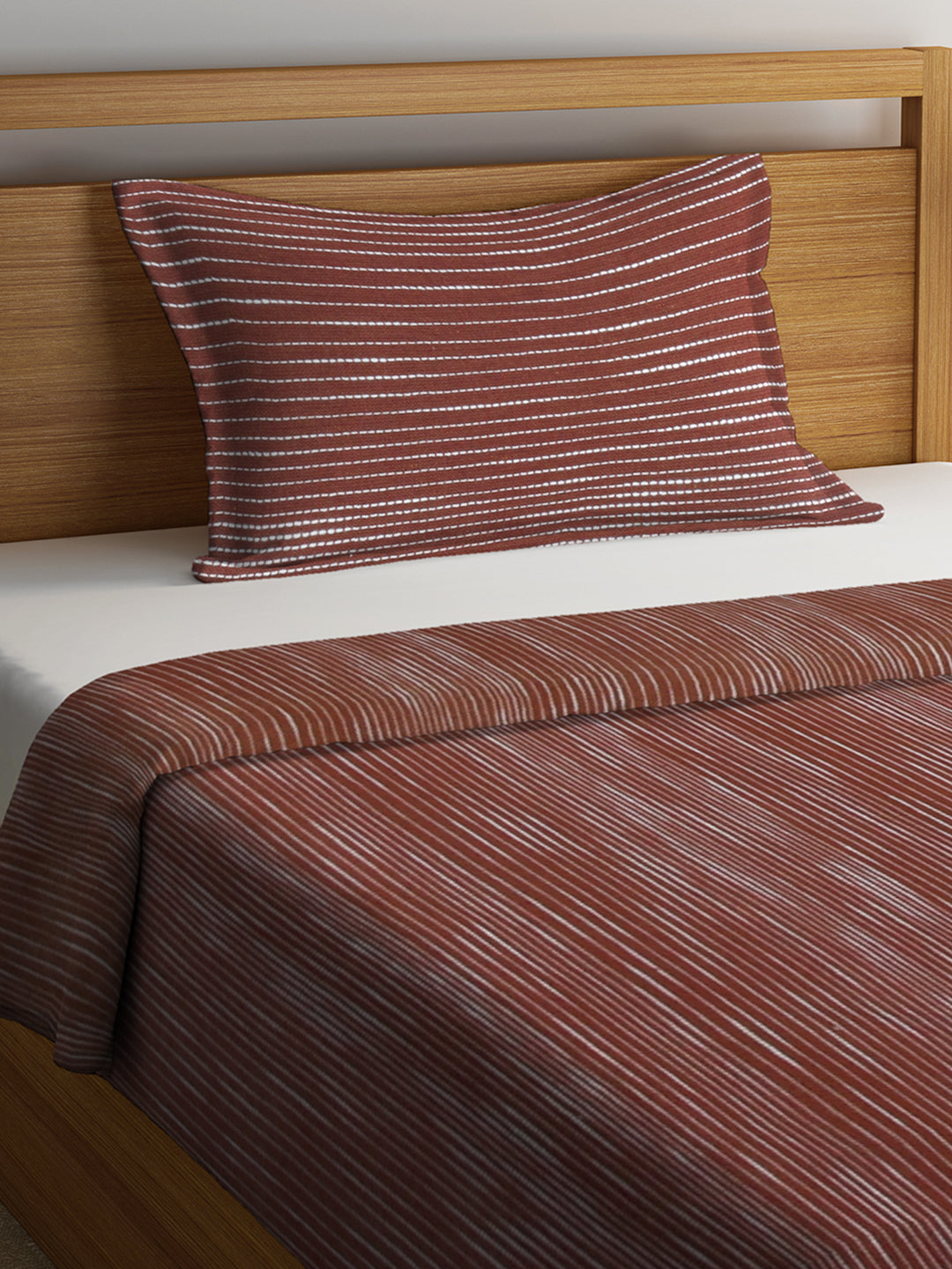 KLOTTHE Brown Cotton Woven Design  Single Bed Cover With 1 Pillow Cover (225X150 cm)