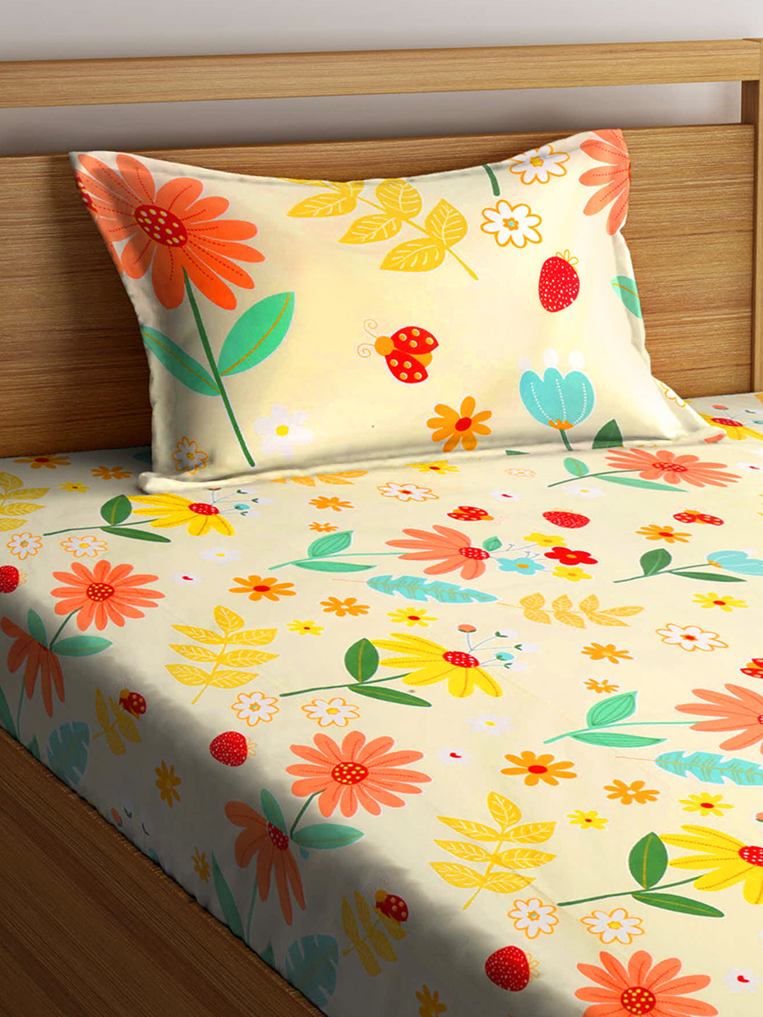 Klotthe Multi Floral 210 TC PolyCotton Single Bedsheet with Pillow Cover