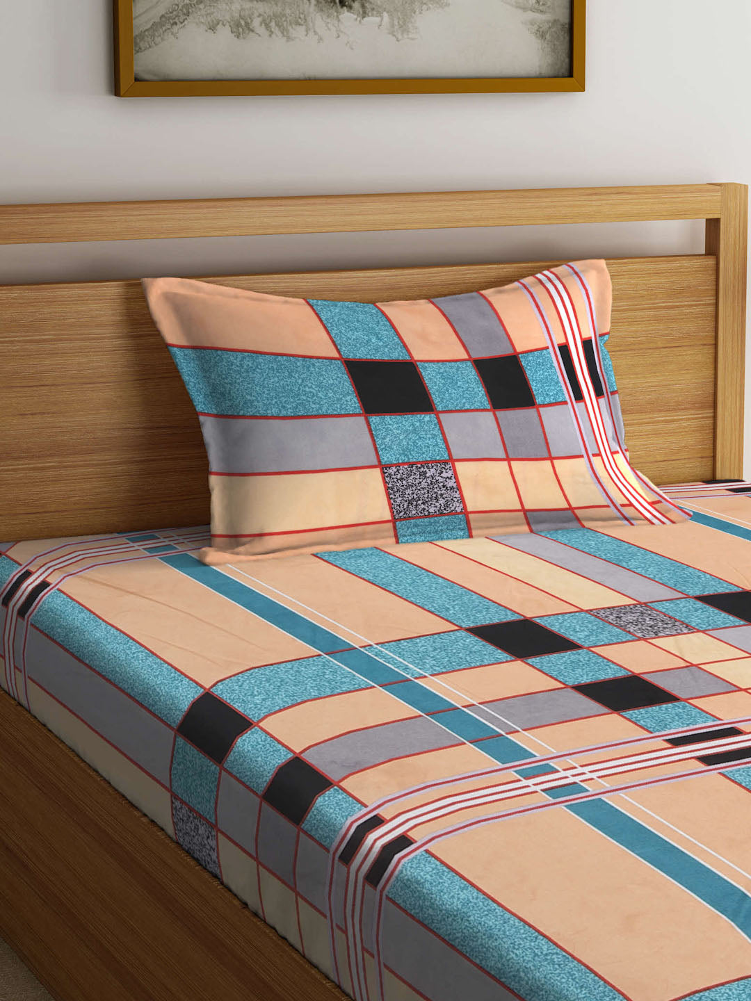 Klotthe Multi Striped 300 TC Cotton Blend Single Bedsheet with Pillow Cover