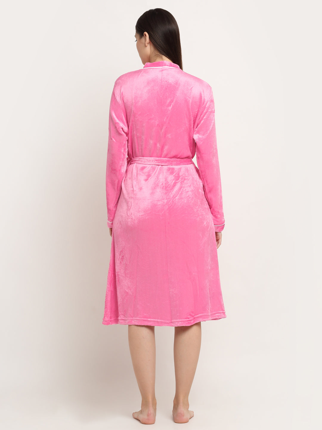 Klotthe Women Light Pink Solid Wool Bath Robe With Belt