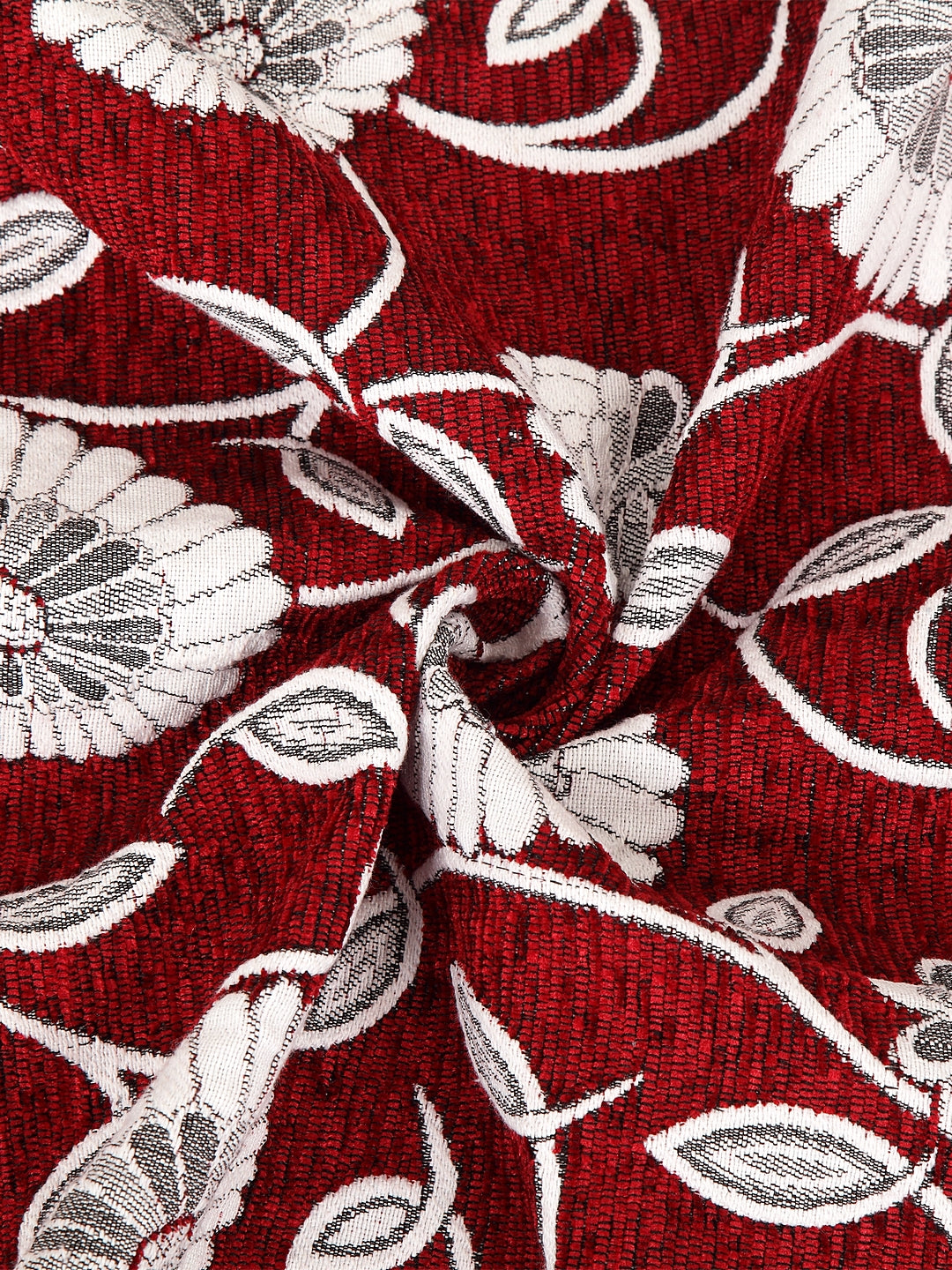 KLOTTHE Maroon Polycotton Floral Curtain (Size-7ft)