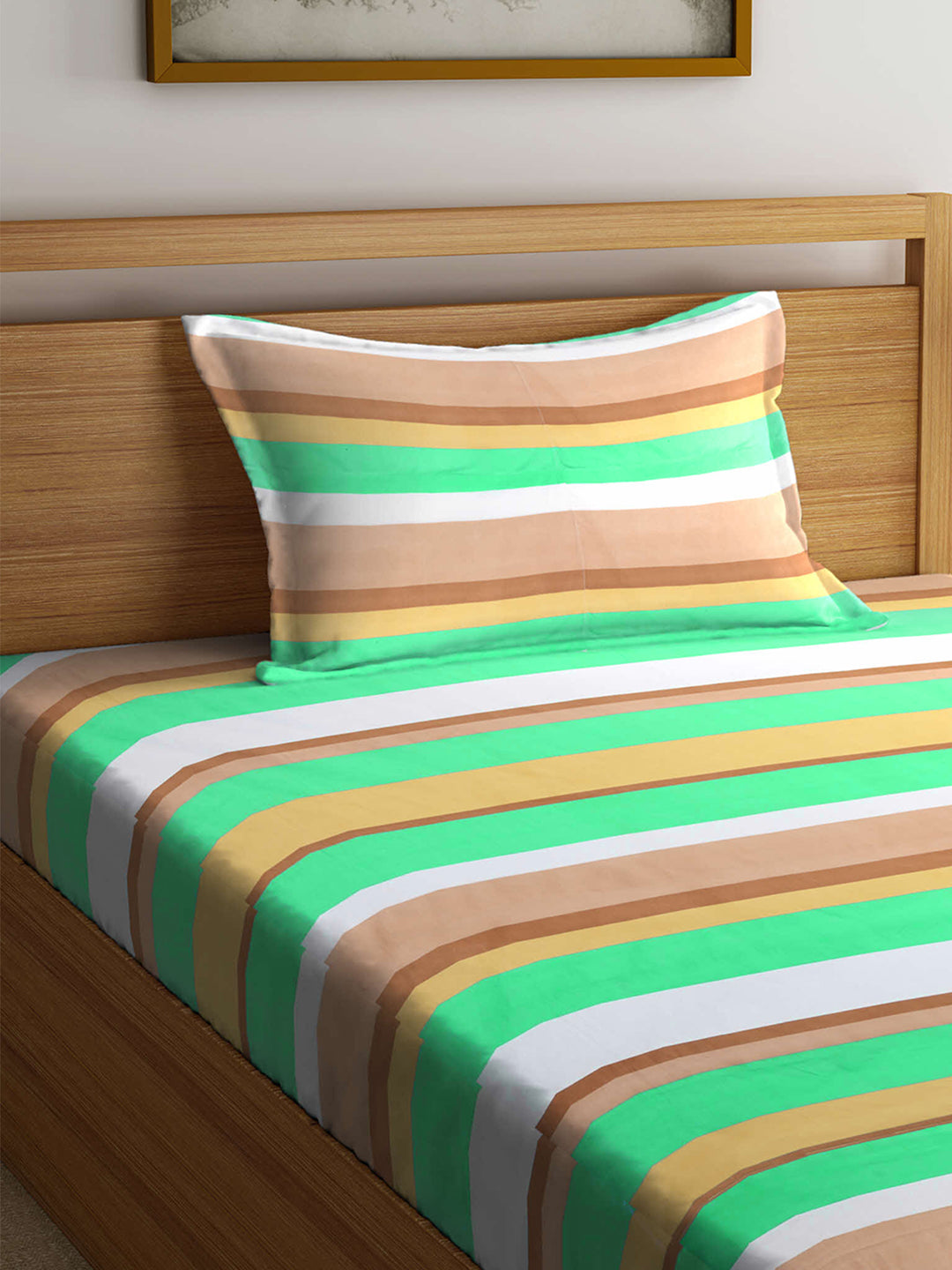 Klotthe Multi Striped 210 TC PolyCotton Single Bedsheet with Pillow Cover