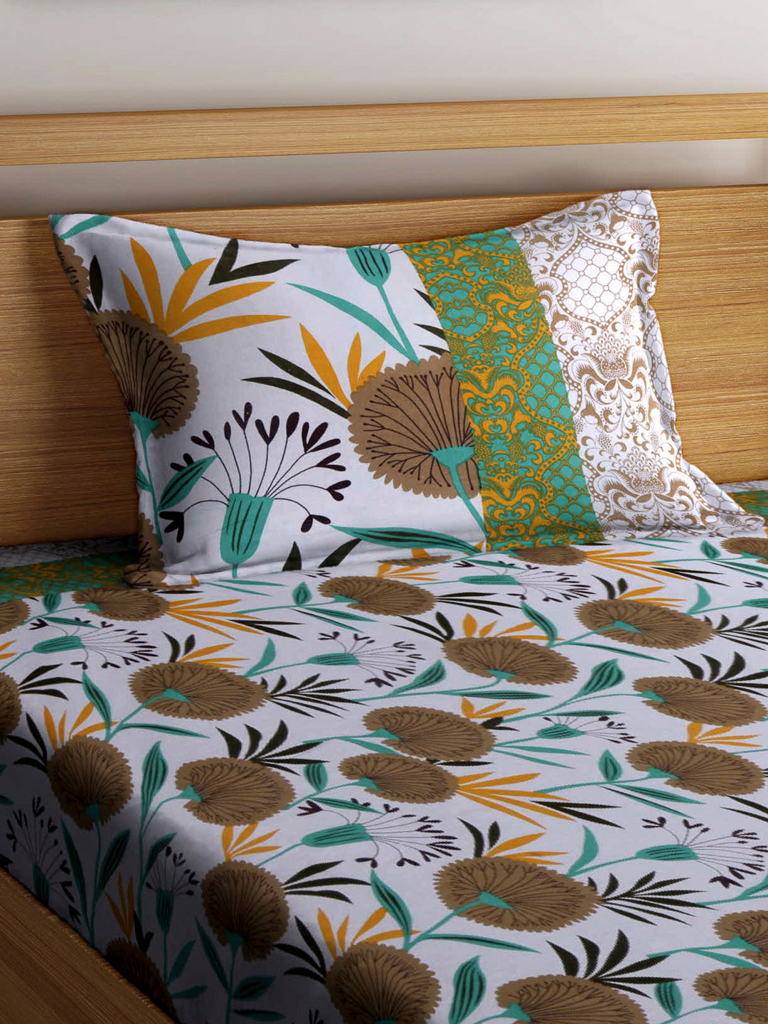 Klotthe Multi Floral 210 TC Pure Cotton Single Bed Sheet with Pillow Cover