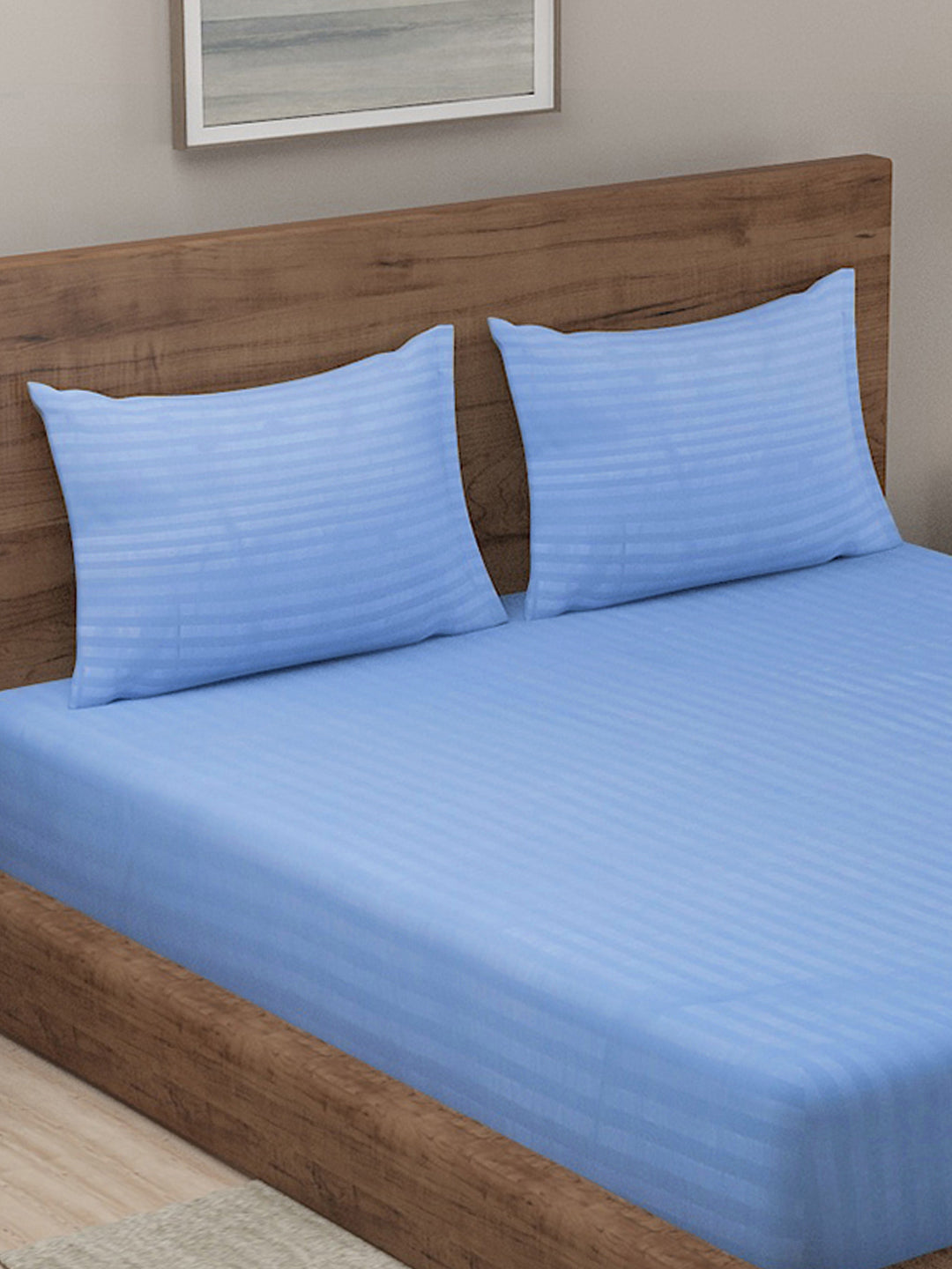 Klotthe Blue Cotton Blend Double Bed Sheet with 2 Pillow Covers