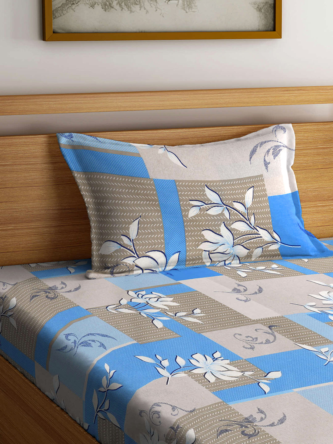 Klotthe Multicolor Floral 400 TC Pure Cotton Fitted Single Bedsheet with Pillow Cover