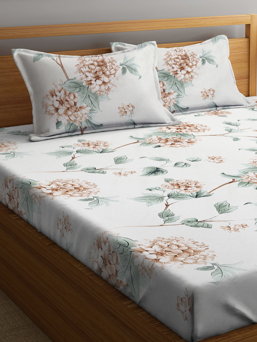 Klotthe Multi Floral 300 TC Cotton Blend Fitted Double Bedsheet with 2 Pillow Covers in Book Fold Packing