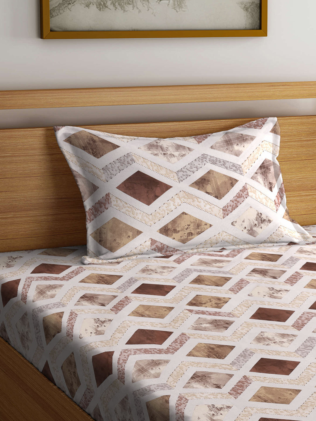 Klotthe Multicolor Geometric 400 TC Pure Cotton Single Bedsheet with Pillow Cover