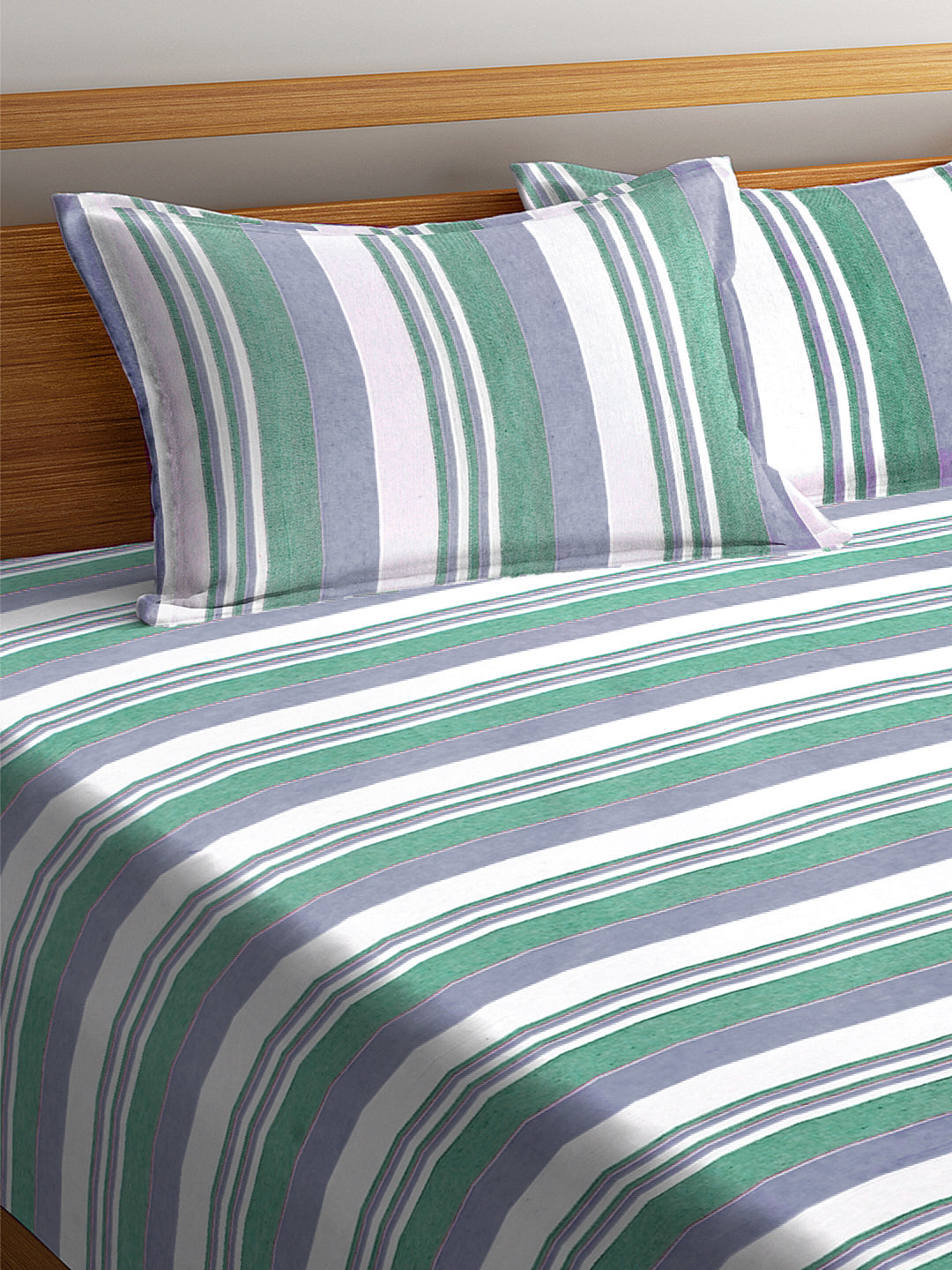 Klotthe Striped Pure Cotton Woven Double Bed Cover with 2 Pillow Covers
