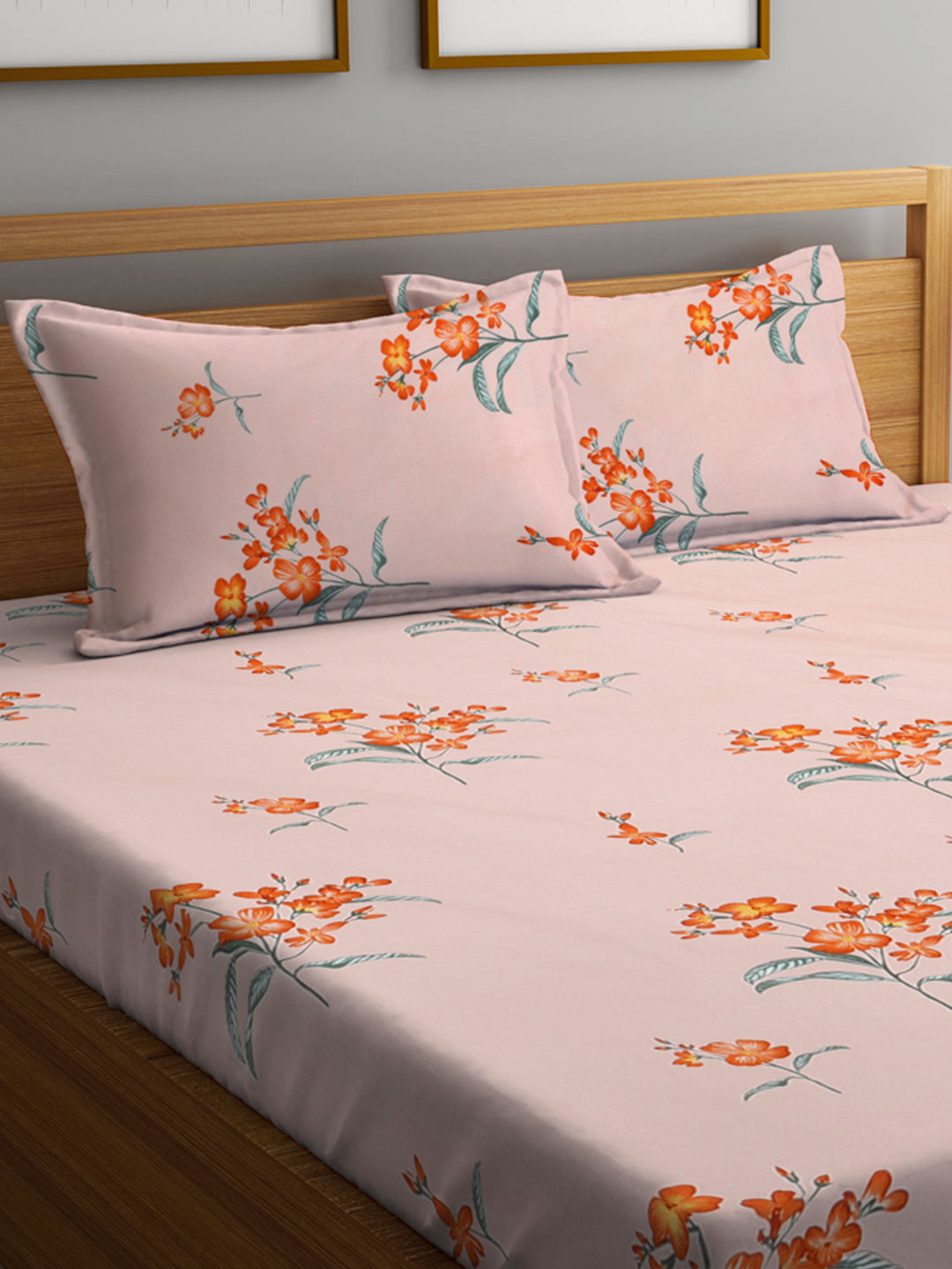 Klotthe Multi Floral 300 TC Cotton Blend Double Bed Sheet with 2 Pillow Covers in Book Fold Packing