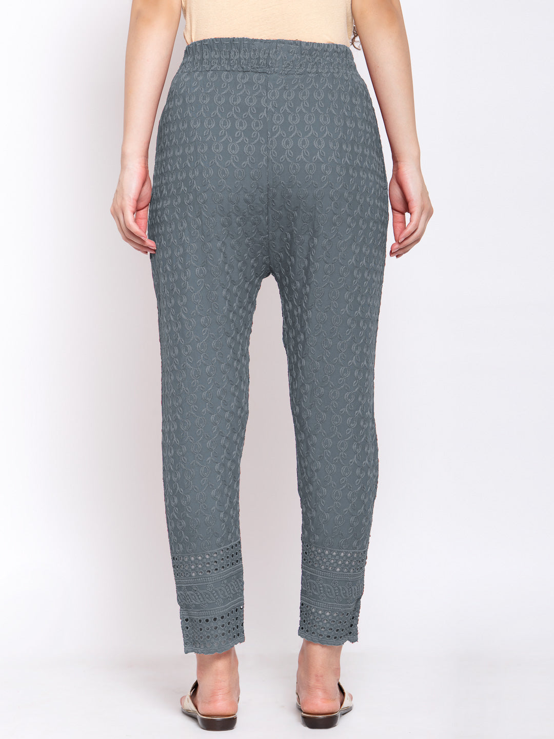 KLOTTHE Grey Cotton Embroidered Trouser