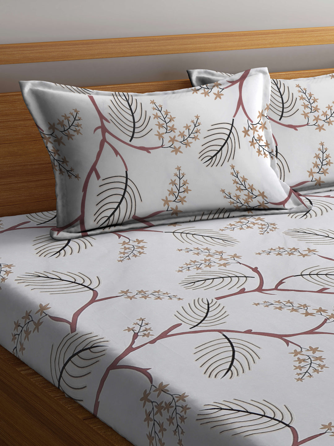 Klotthe Multicolor Floral 300 TC Cotton Blend Fitted Double Bedsheet in Book Fold Packing
