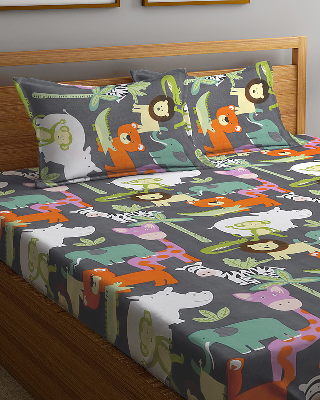 Klotthe Multi Cartoon Characters 300 TC Cotton Blend Double Bedsheet with 2 Pillow covers