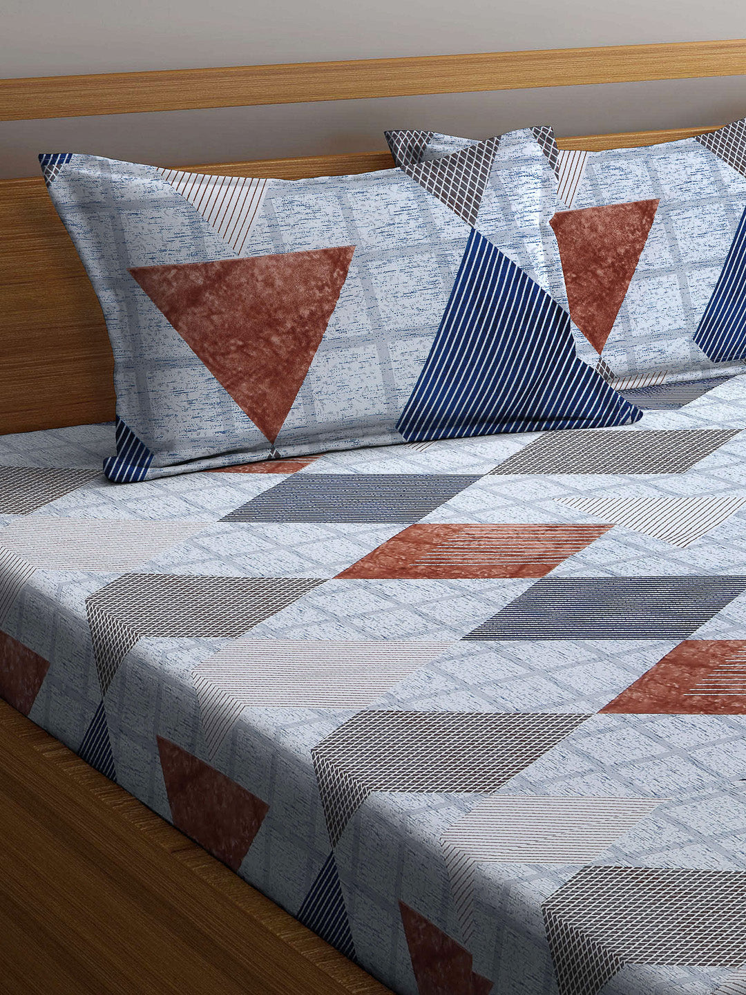 Klotthe Multi Geometric Cotton Blend Queen Double Bed Sheet with 2 Pillow Covers