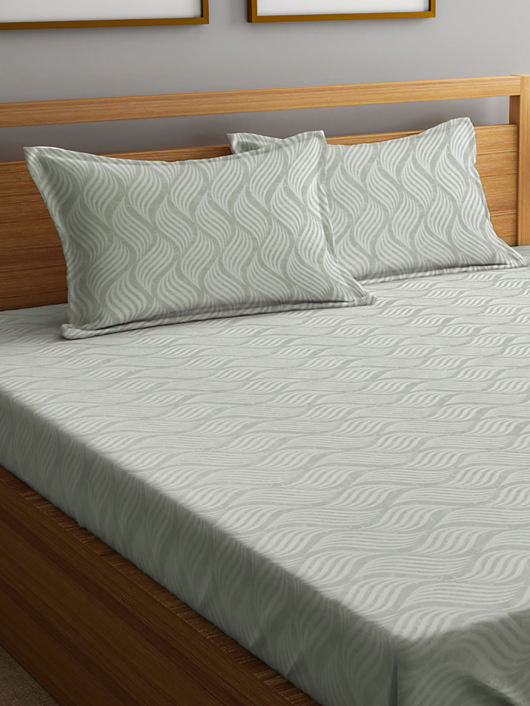 Klotthe Grey Abstract 300 TC Cotton Blend Double Bedsheet with 2 Pillow covers