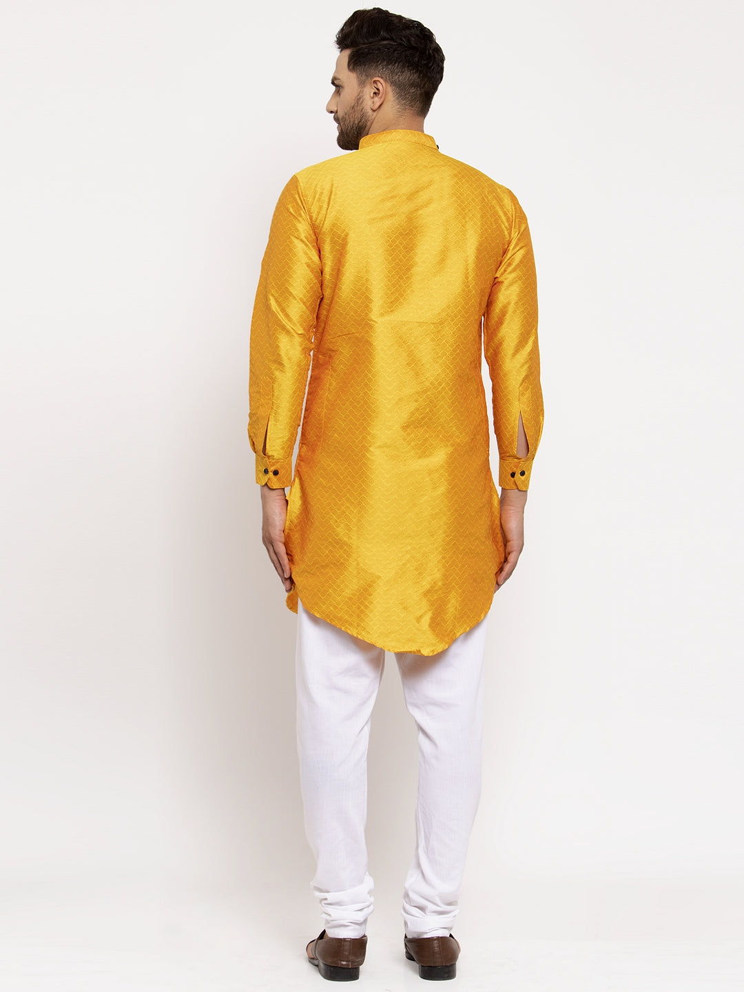 KLOTTHE Yellow Cotton Silk Woven Design Kurtas