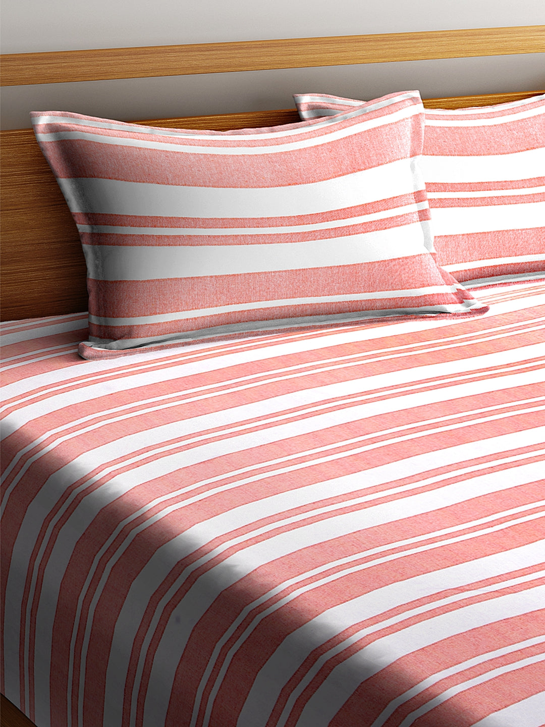 KLOTTHE Set of Two Orange Cotton Woven Design Double King Bed Covers With 4 Pillow Covers (225X250 cm)