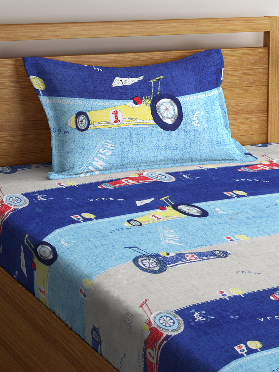 KLOTTHE Multi Polycotton Cartoon Characters BedSheet With 1 Pillow Cover (225X150 cm)